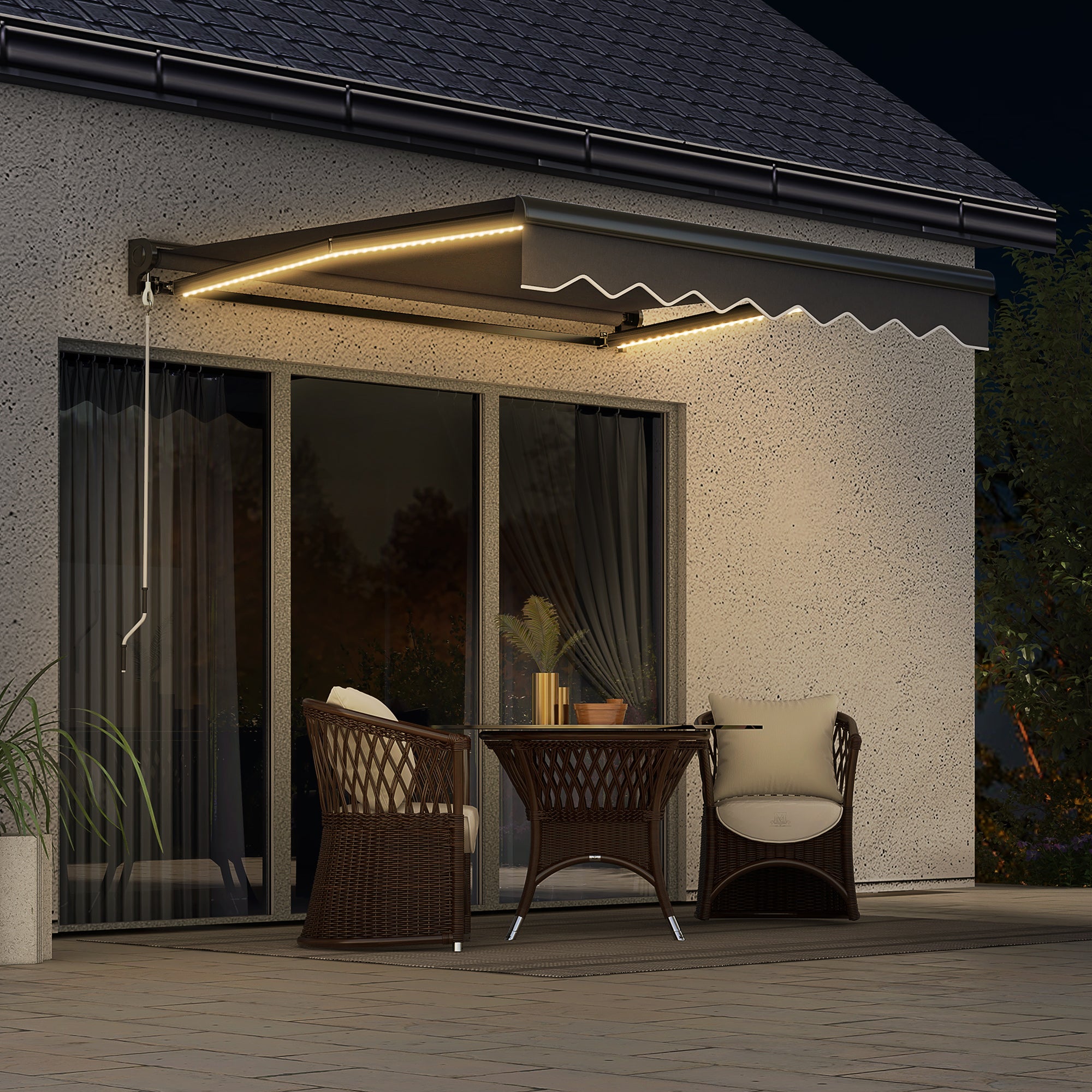 Outsunny 2 x 2.5m Electric Awning, with LED Light Strips - Grey - North Peak Garden Furniture