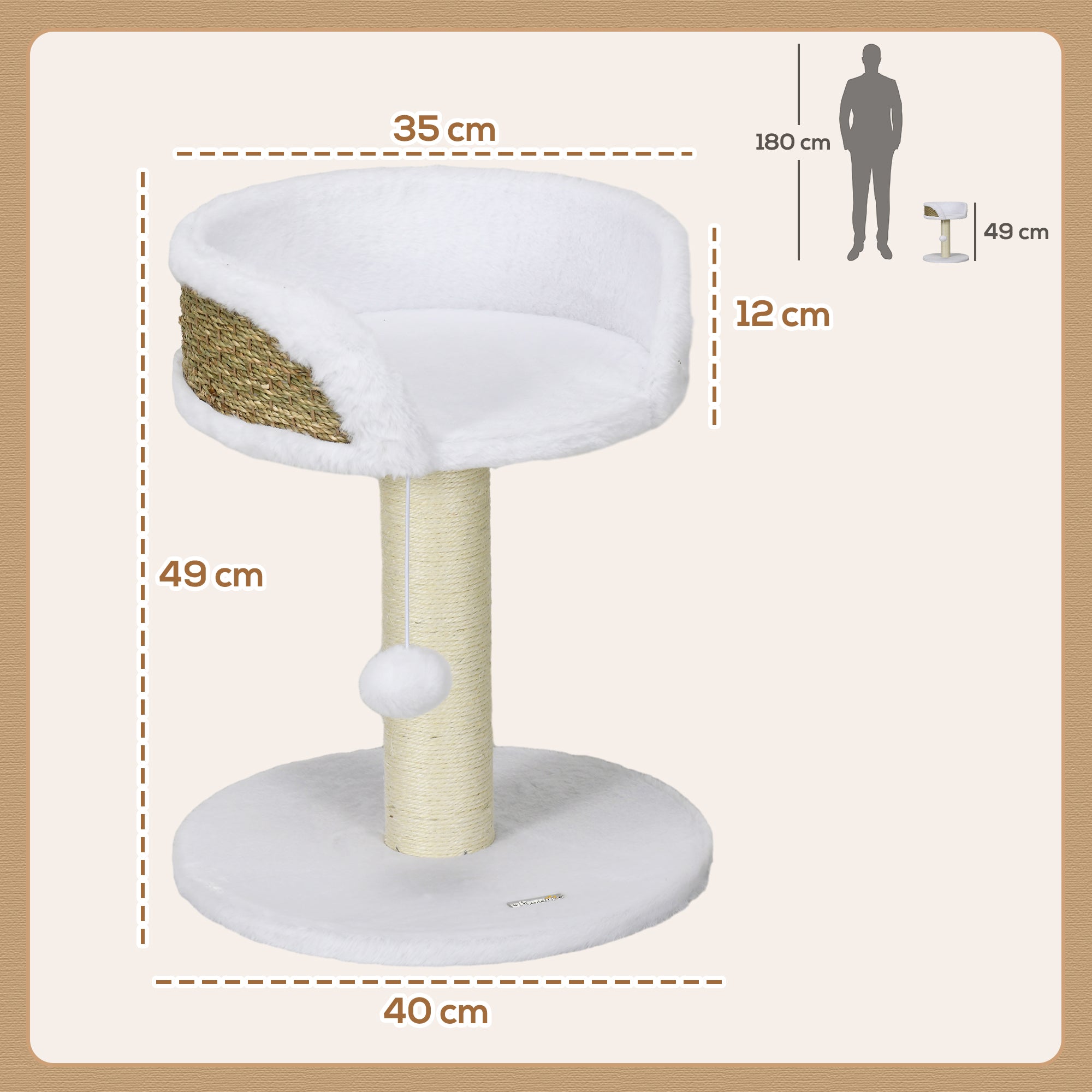 PawHut Cat Tree Tower with Scratching Posts, White