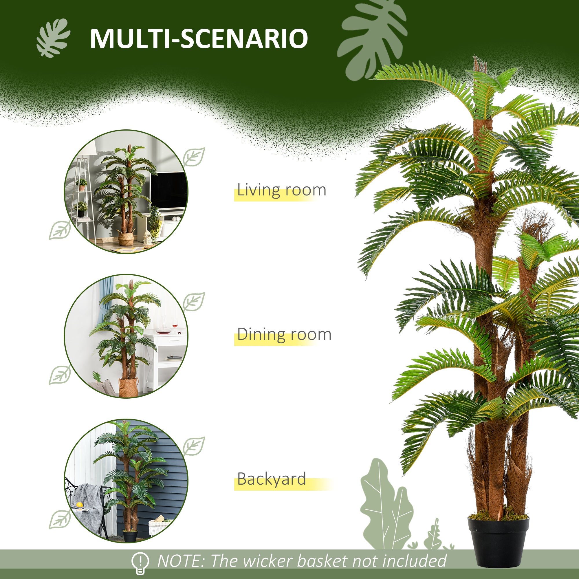 Outsunny Set of 2 Artificial Plant Tropical Palm in Pot, Fake Plants for Home Indoor Outdoor Decor, 150cm, Green - North Peak Garden Furniture
