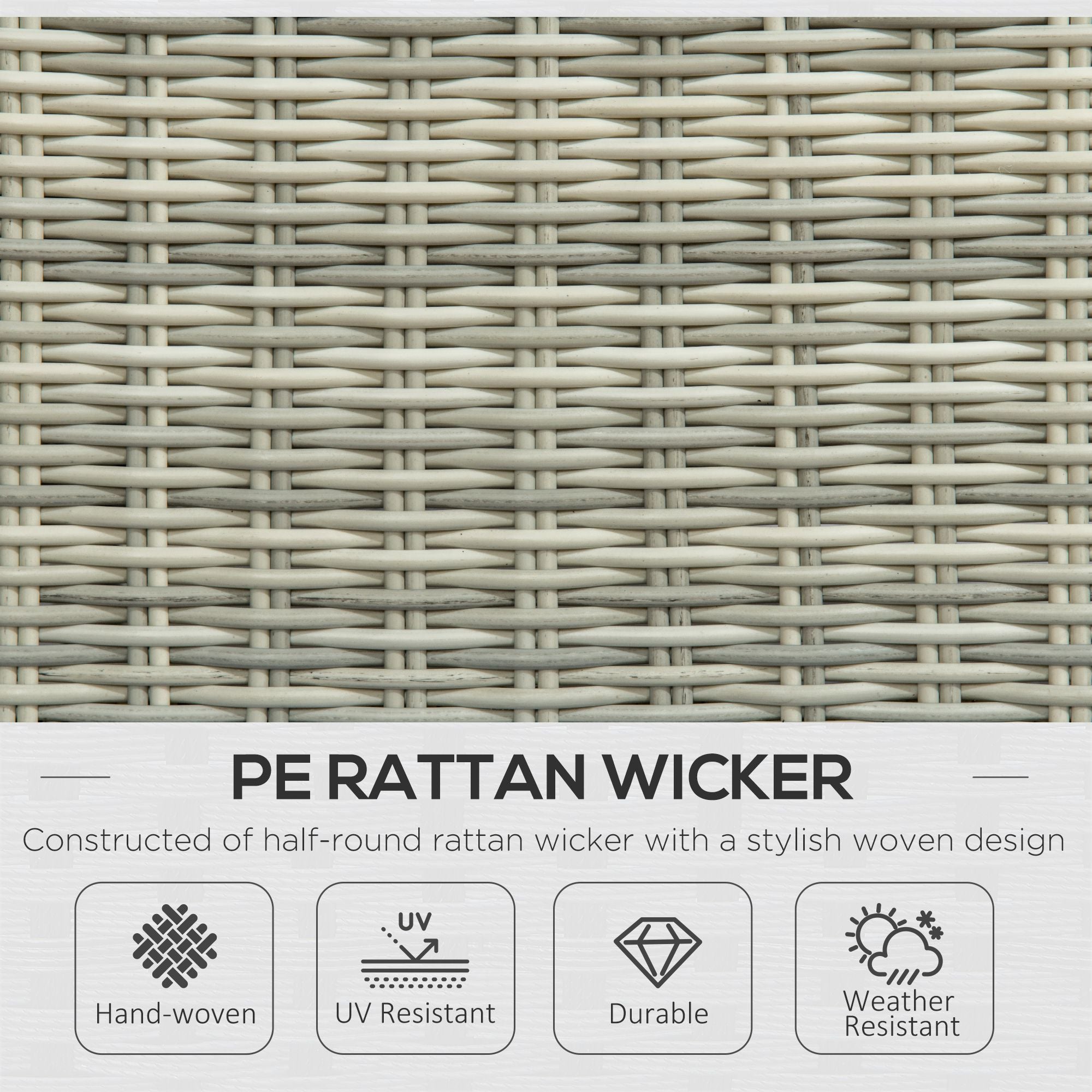 Outsunny 5 Pieces PE Rattan Garden Furniture, Outdoor Half-round Wicker Recliner Sofa Bed with Glass Top Two-tier Table and Footstools, Ready to Use, Mixed Grey