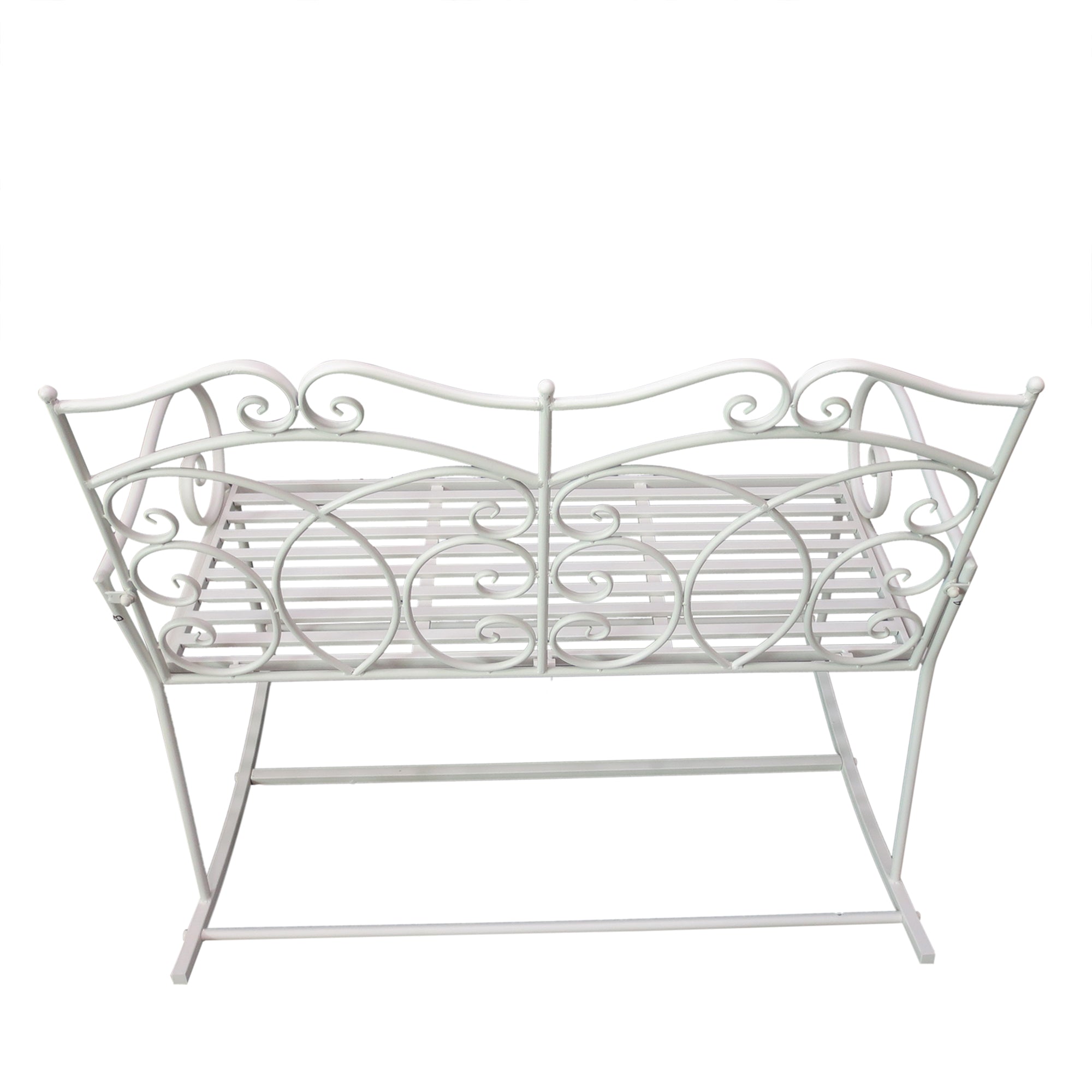Outsunny Patio 2 Seater Rocking Bench Steel Garden Outdoor Garden Loveseat Chair w/ Decorative Backrest White - North Peak Garden Furniture