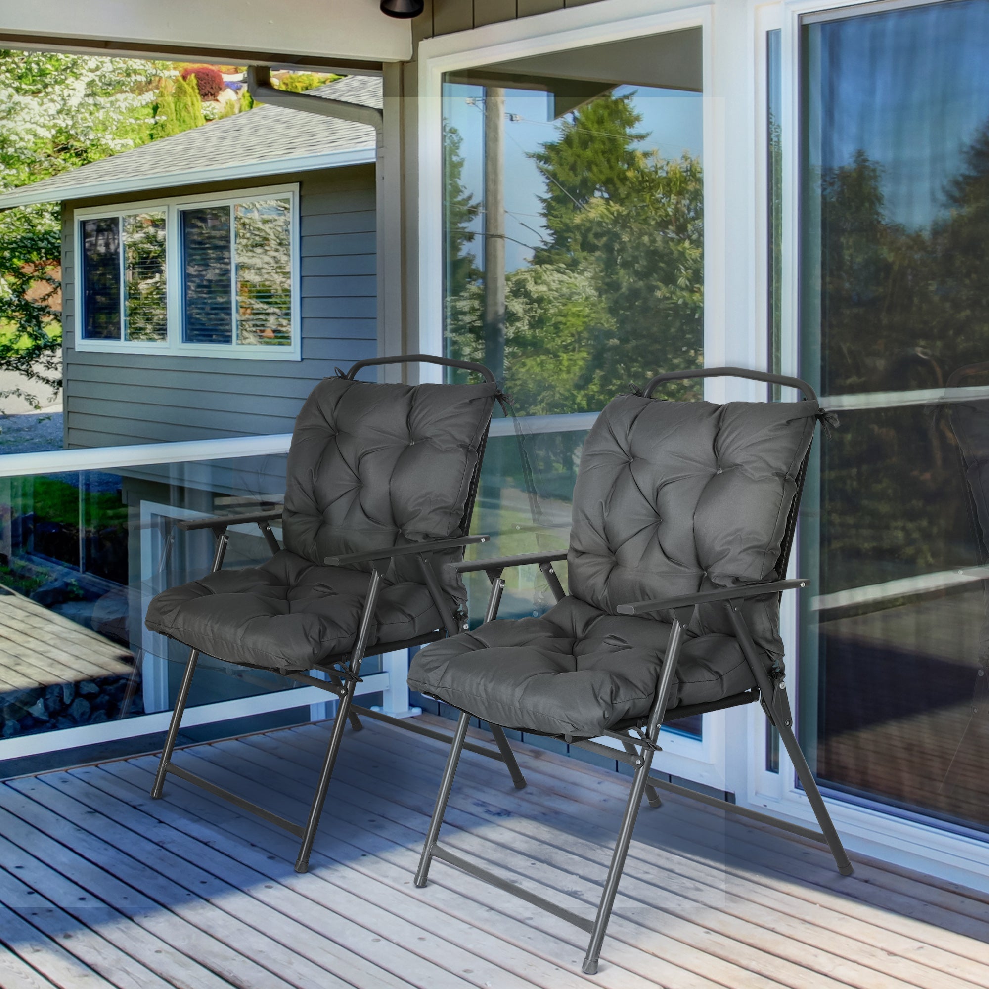 Outsunny Set of 2 Garden Chair Cushions 50W x 98L x 8D cm Comfortable Seat Pad with Backrest for Sunbeds, Rocking Chairs, Loungers for Outdoor & Indoor Use - North Peak Garden Furniture