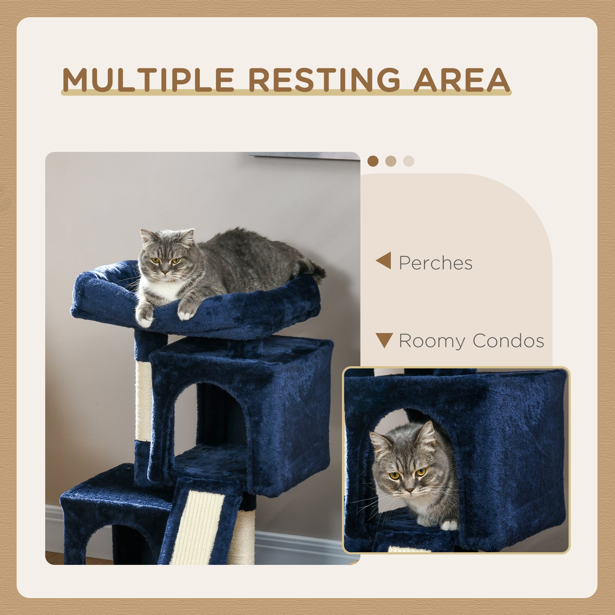 PawHut Sisal Cat Rest & Play Activity Tree w/ 2 House Navy Blue - North Peak Garden Furniture