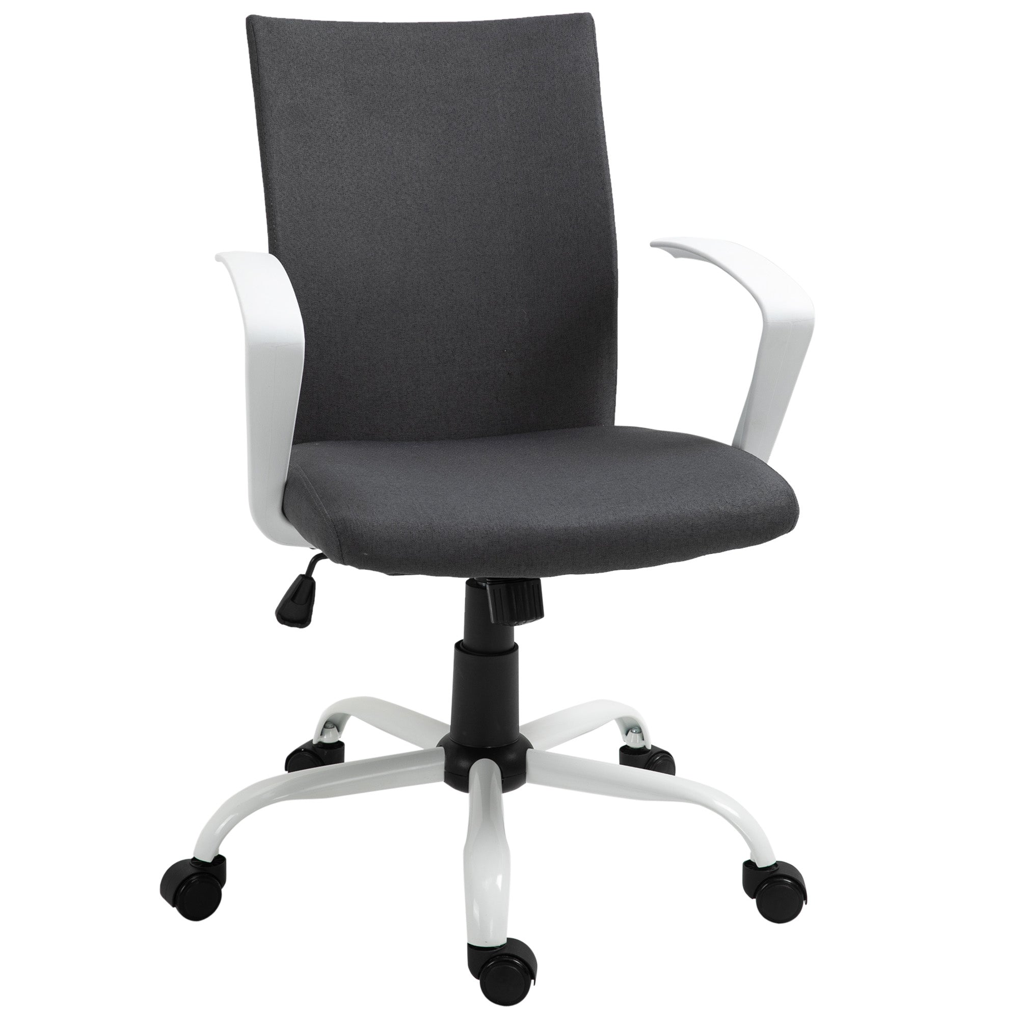 Vinsetto Office Chair Linen Swivel Computer Desk Chair Home Study Task Chair with Wheels, Arm, Adjustable Height, Dark Grey - North Peak Garden Furniture