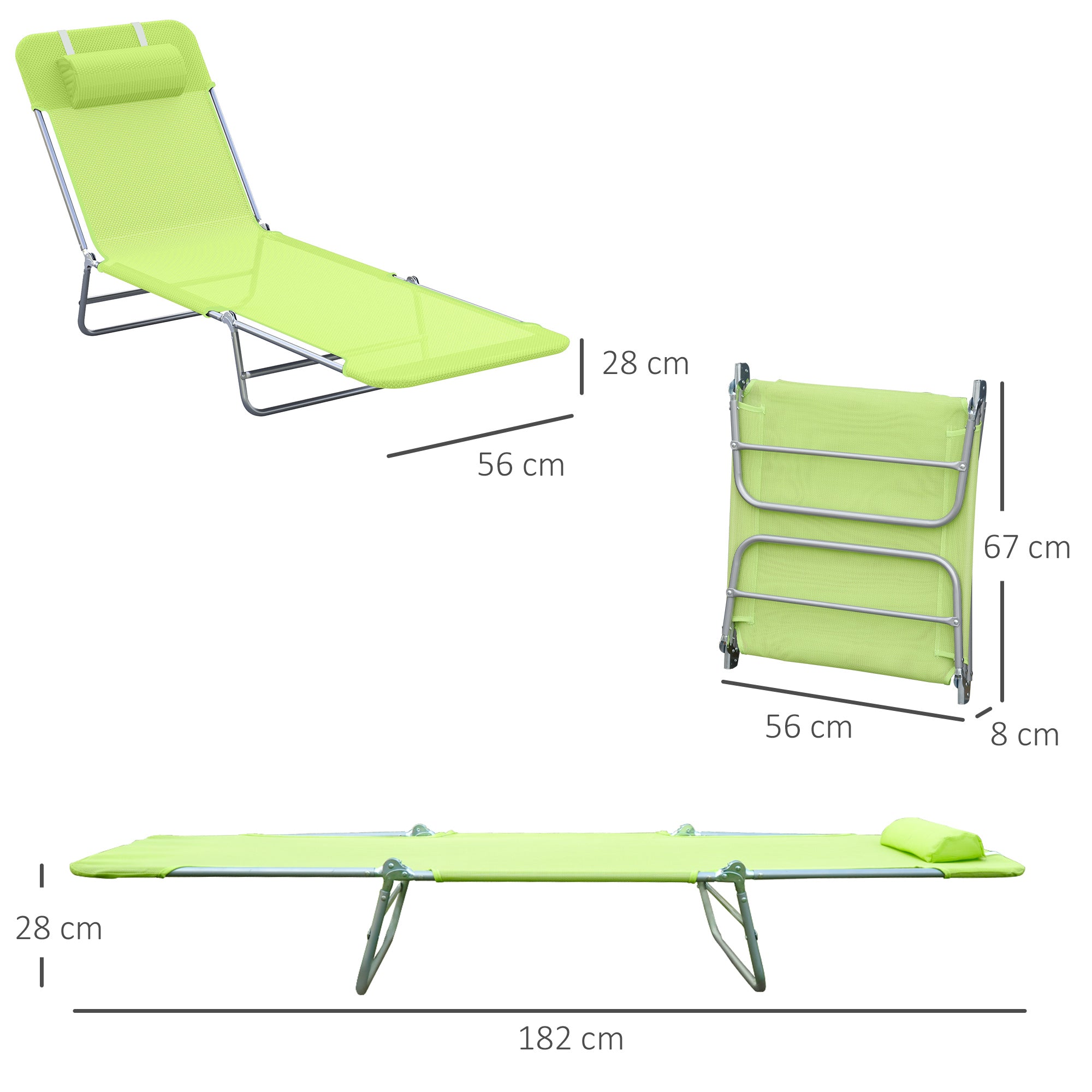 Outsunny Single Folding Sun Lounger - Green - North Peak Garden Furniture