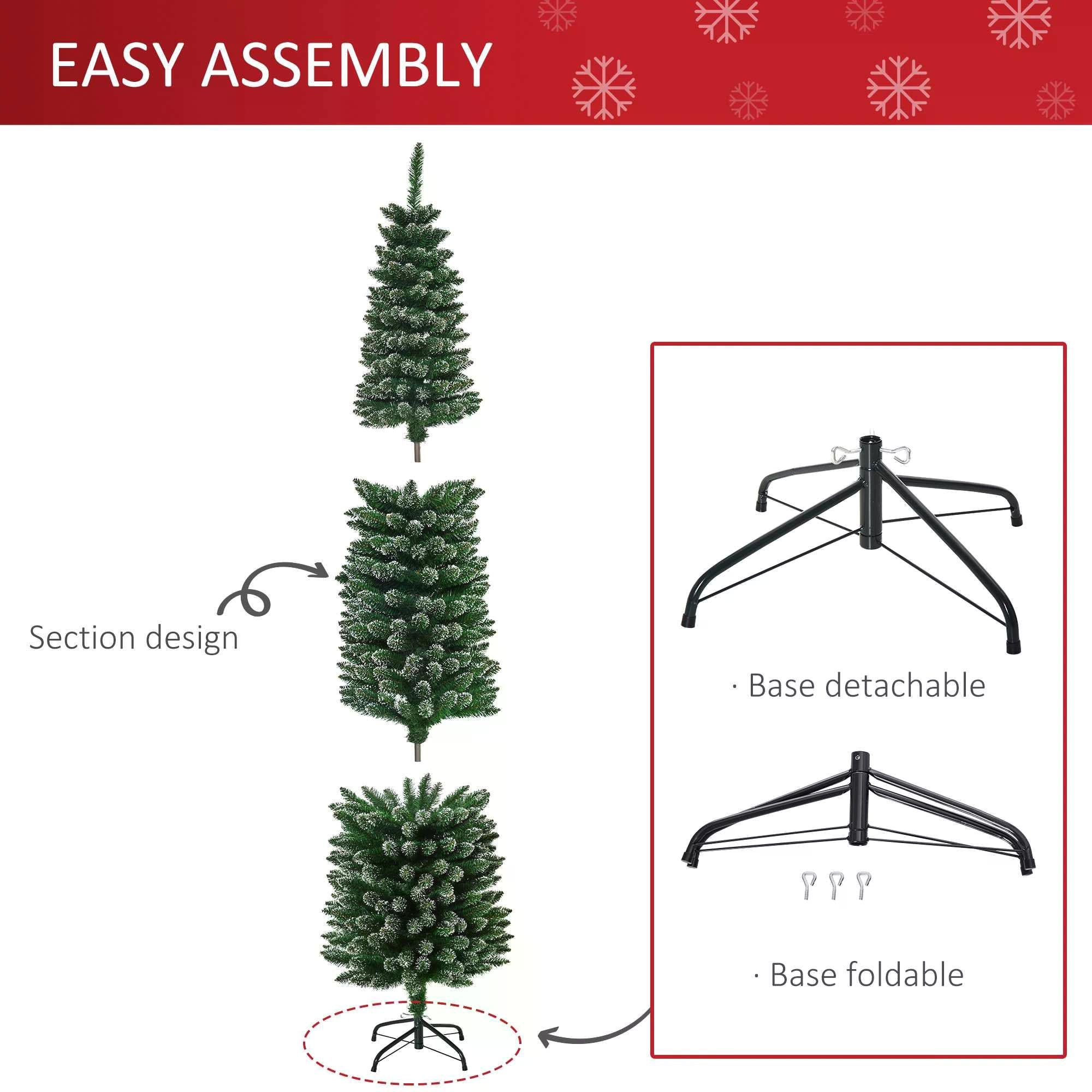 HOMCOM 6FT Artificial Snow Dipped Christmas Tree Xmas Pencil Tree Holiday Home Indoor Decoration with Foldable Black Stand, Green