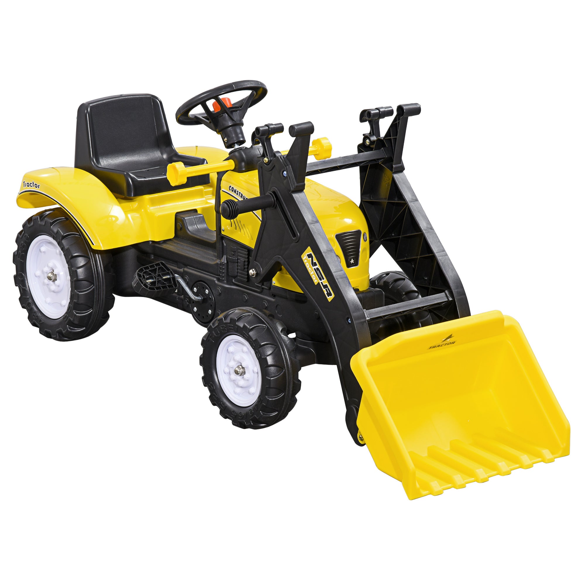 HOMCOM Pedal Go Kart Ride On Excavator W/ Front Loader Digger Four Wheels Child Toy, for 3 Years Old - North Peak Garden Furniture