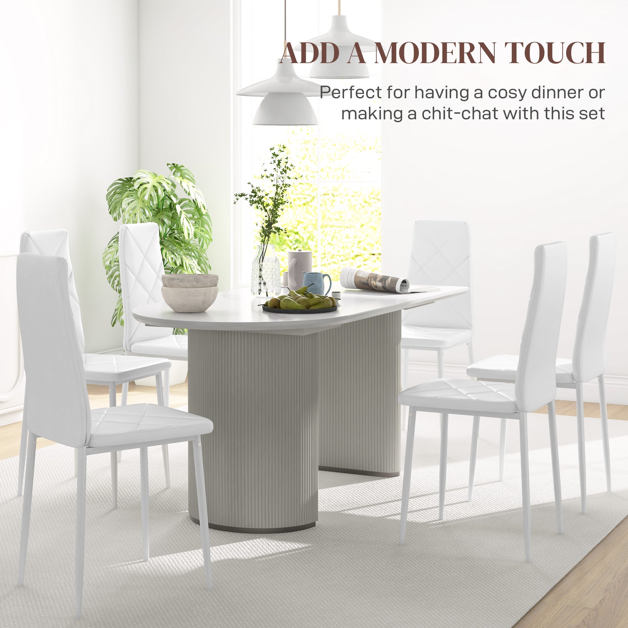HOMCOM Set of 6 Faux Leather Dining Chairs - White