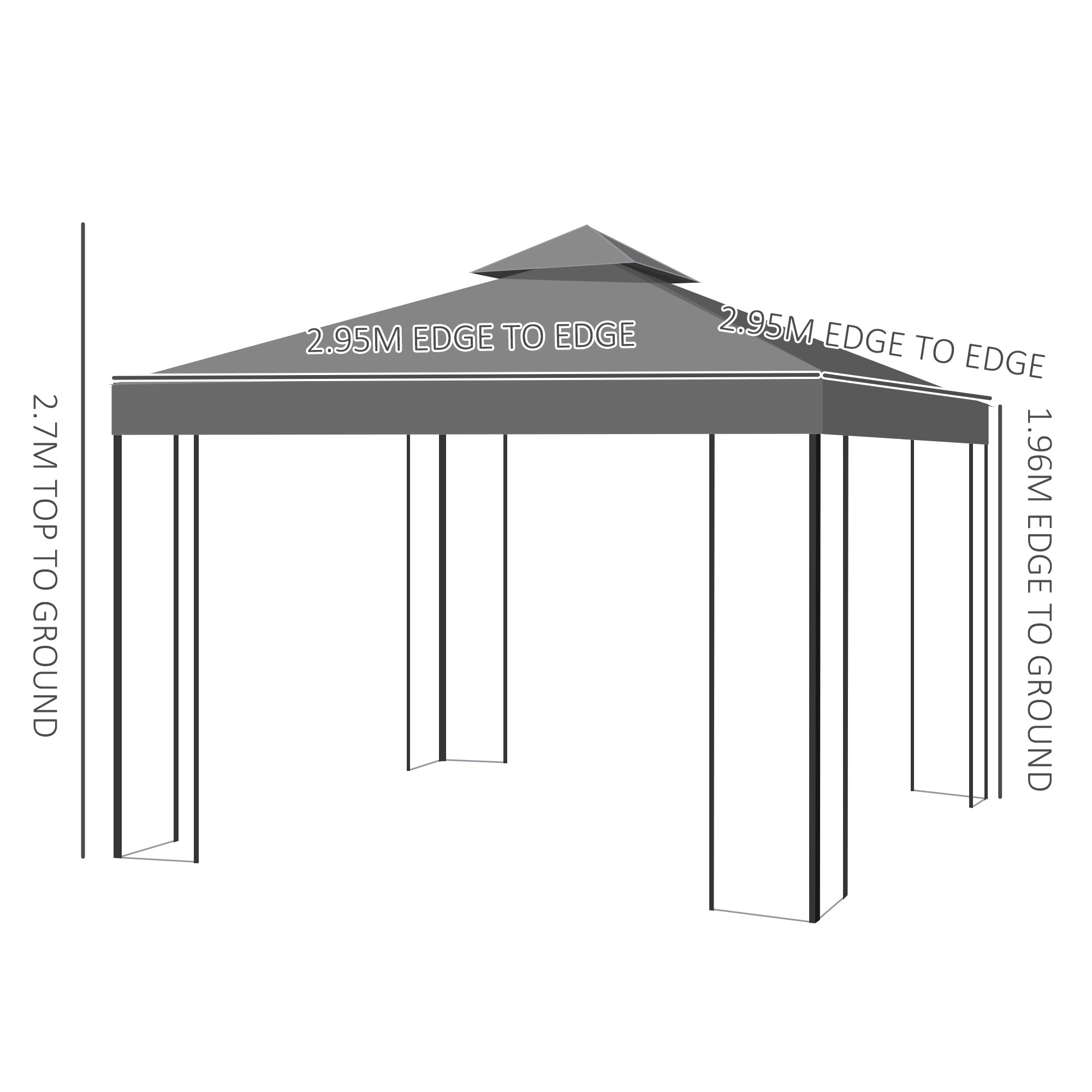 Outsunny 3 x 3m Outdoor Steel Gazebo with 2 Tier Roof, Garden Gazebo Patio Canopy Marquee Shelter with Decorative Steel Frame - Grey - North Peak Garden Furniture