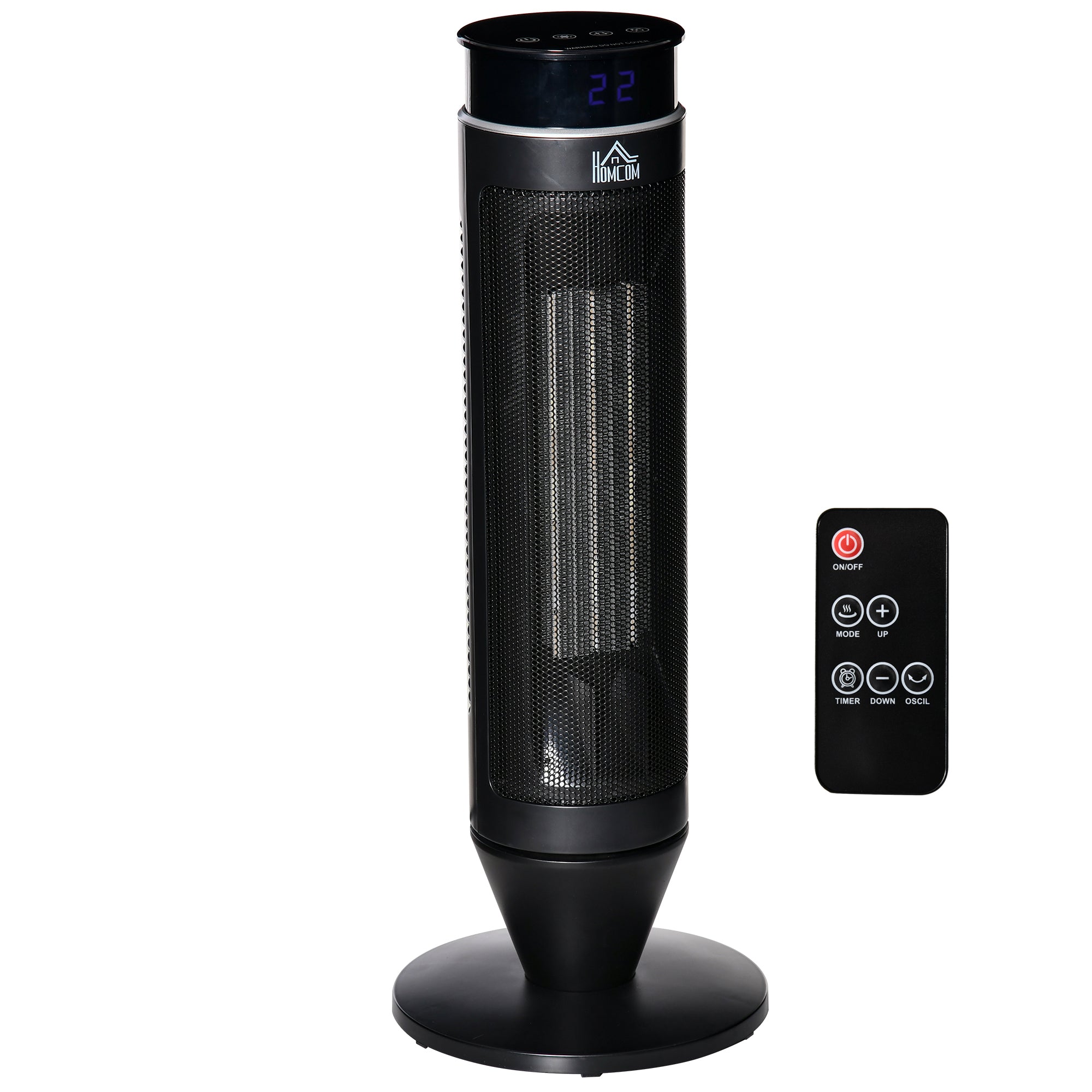HOMCOM 21 Inch Space Heater, 1000W/2000W Ceramic Electric Heater and Fan, Overheating & Tip-Over Protection, 8H Timer, 42° Oscillation, Portable Heater for Home - North Peak Garden Furniture