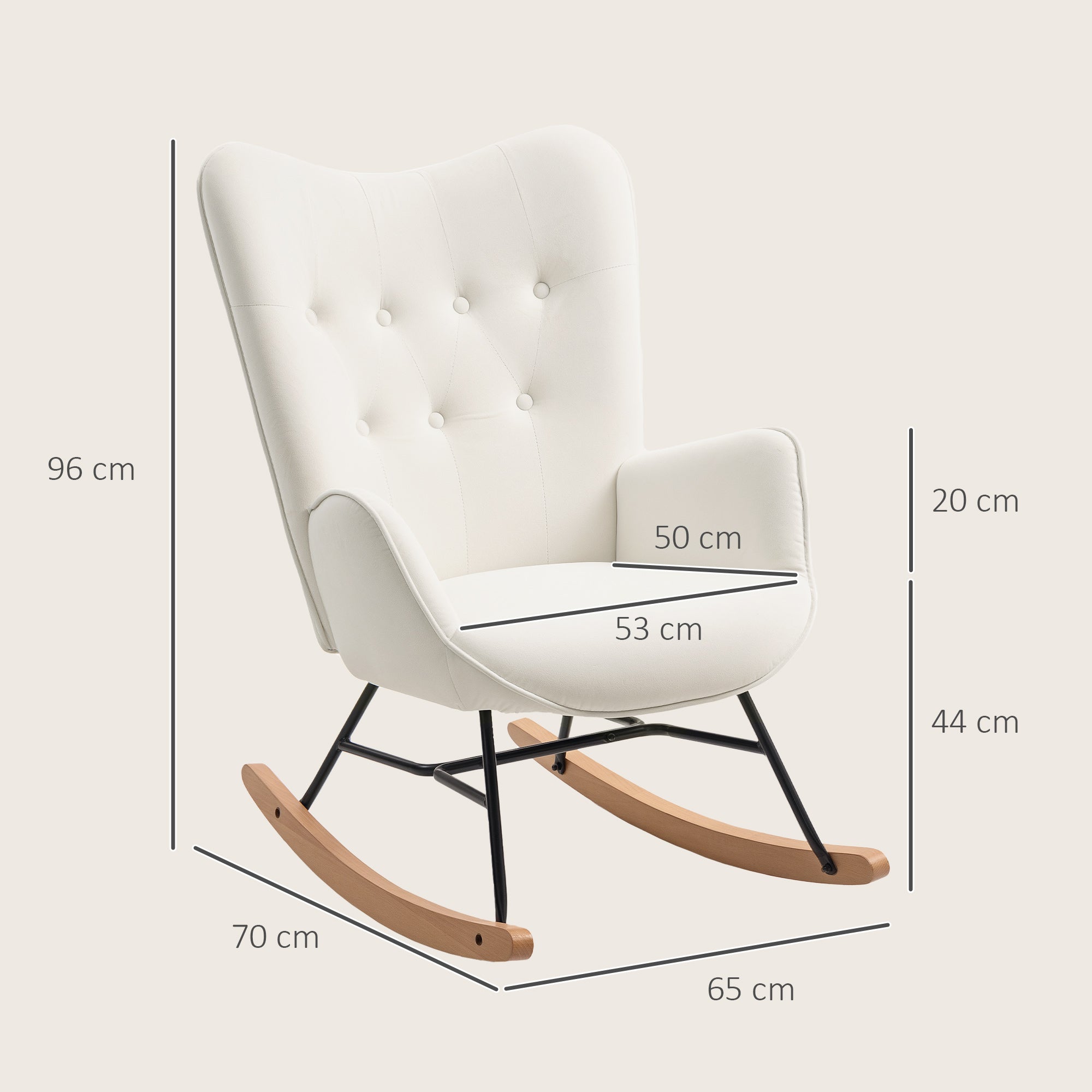 HOMCOM Rocking Chair, Modern Upholstered Velvet Armchair with Solid Wood Legs and Metal Frame for Living Room, Bedroom, Cream - North Peak Garden Furniture