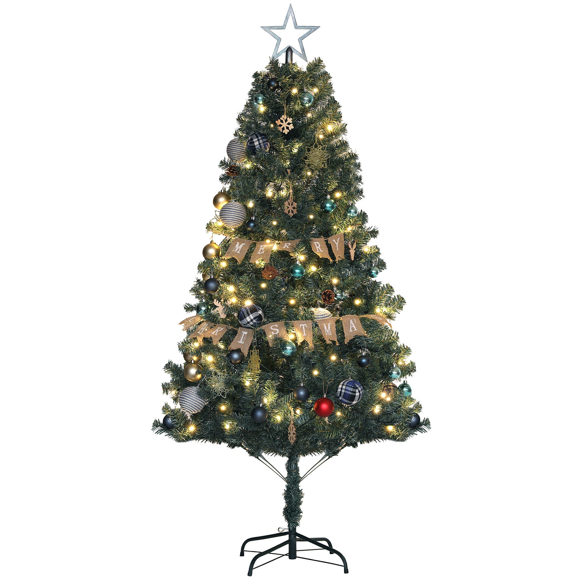 HOMCOM 5ft Pre-Lit and Xmas Tree with Decorations