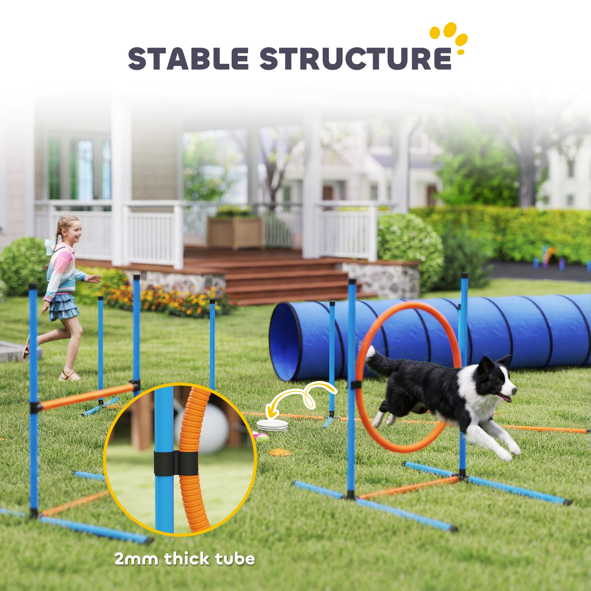 PawHut Dog Agility Equipment, 8PCS Agility Training Set with Tunnel, Weave Poles, Adjustable Hurdles, Jump Ring