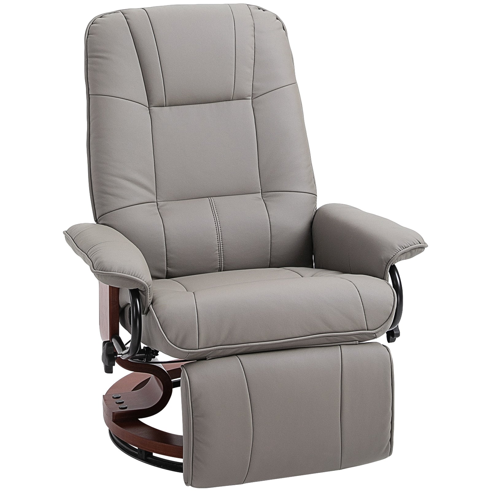 HOMCOM Manual Recliner Chair Armchair Sofa with Faux Leather Upholstered Wooden Base for Living Room Bedroom, Grey - North Peak Garden Furniture