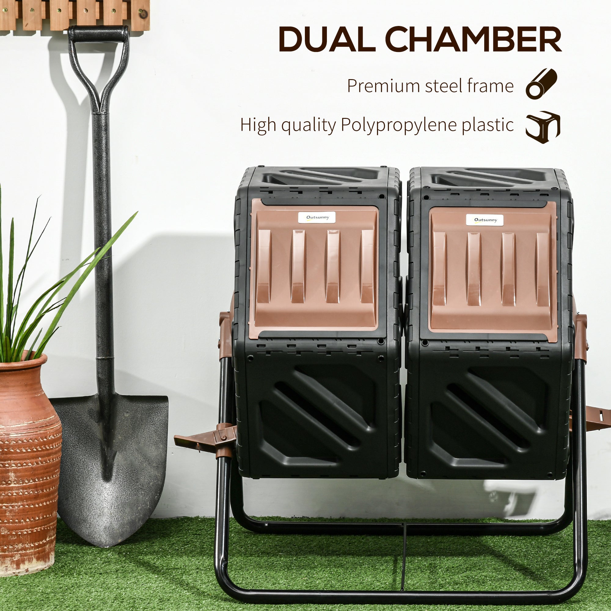Outsunny 130L Double Chamber Composter - Black - North Peak Garden Furniture