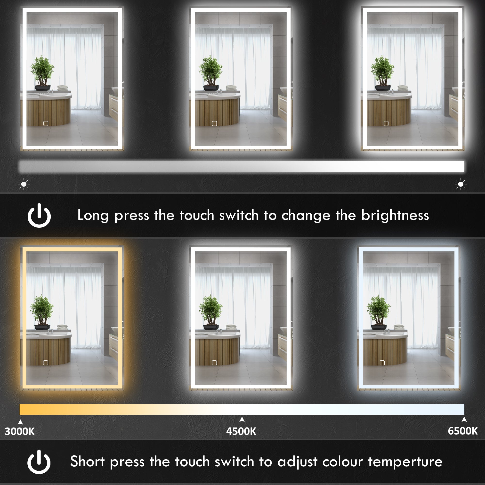 HOMCOM 70 x 50cm LED Bathroom Mirror with Lights, Dimmable Makeup Mirror, Vanity Mirror with 3 Colour, Smart Touch, Anti-Fog - North Peak Garden Furniture