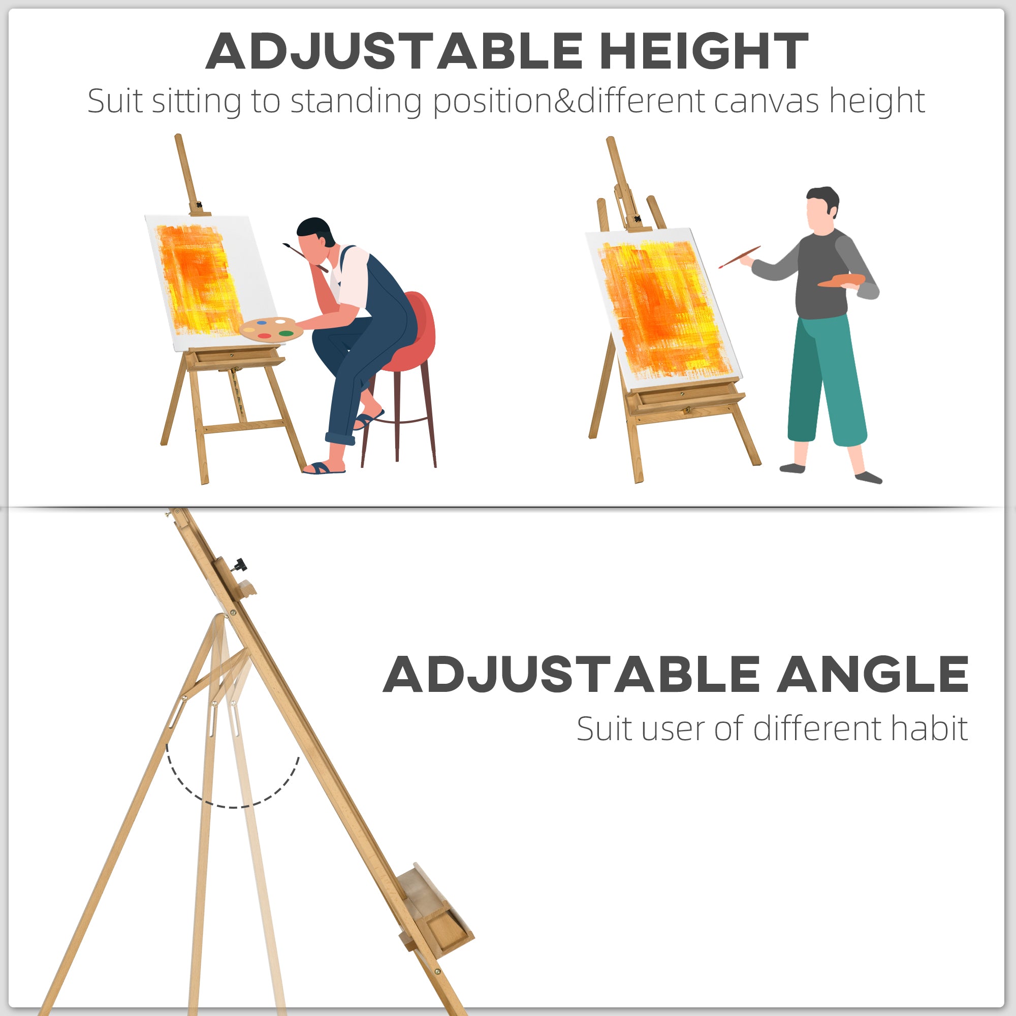 Vinsetto Artist Easel Stand for Wedding Sign with Brush Holder, Beech Wood A-Frame Tripod Studio Easel, Portable Adjustable Art Stand for Painting, Sketching, Exhibition, Holds Canvas up to 120cm