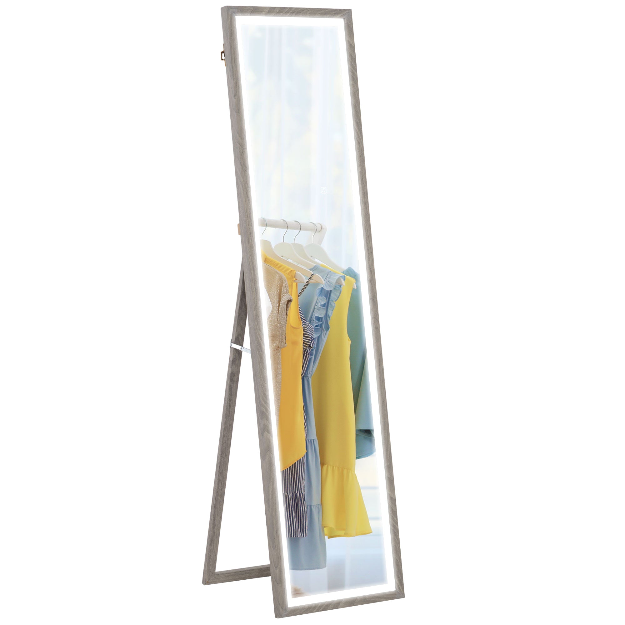 HOMCOM Full Length Mirror, with Adjustable Outer Light, Grey - North Peak Garden Furniture
