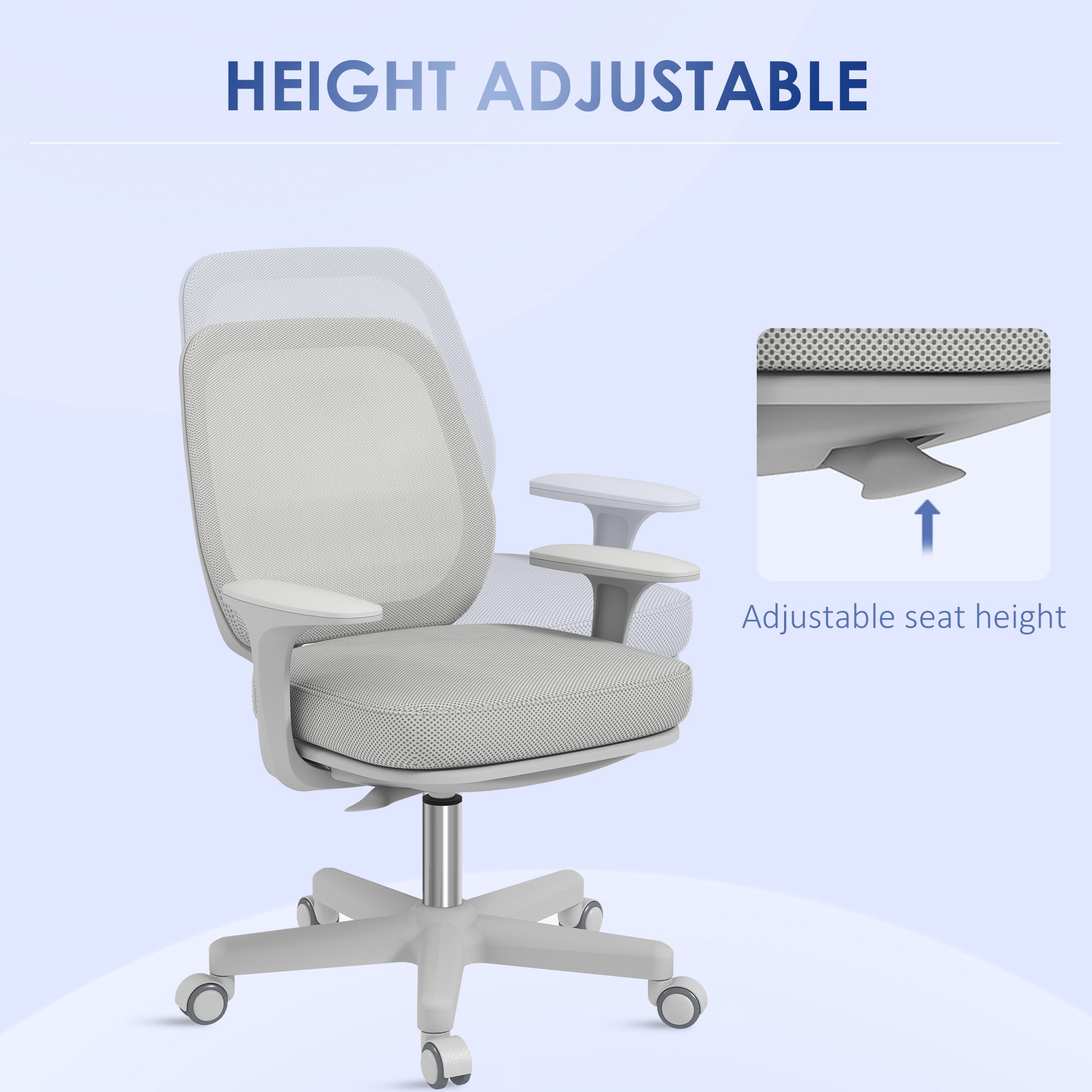 Vinsetto Office Chair, Breathable Mesh Swivel Desk Chair with Adjustable Height and  360° Swivel Security Wheels for Home Office, Study, Grey