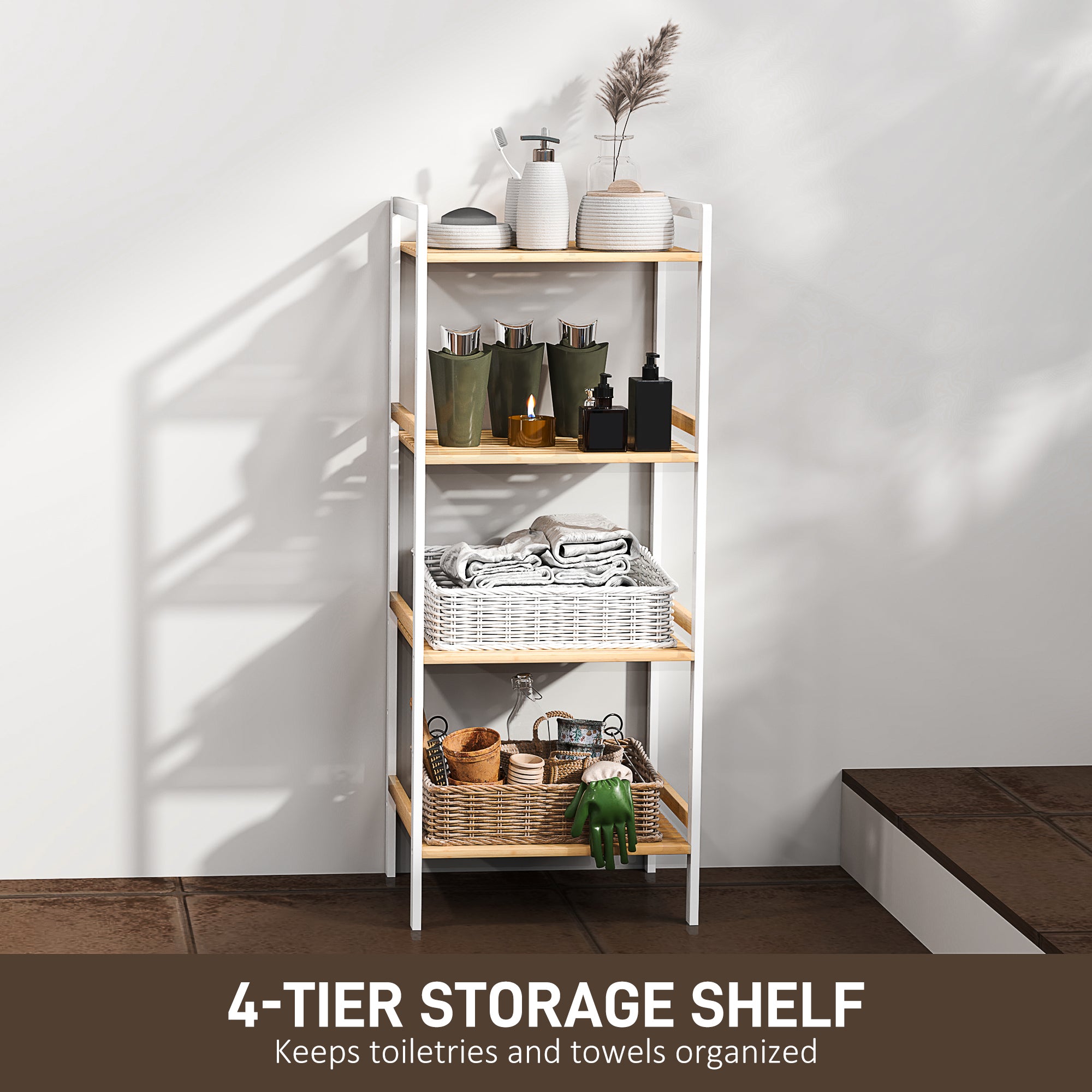 HOMCOM Four-Tier Bamboo Adjustable Shelf Storage Unit - North Peak Garden Furniture