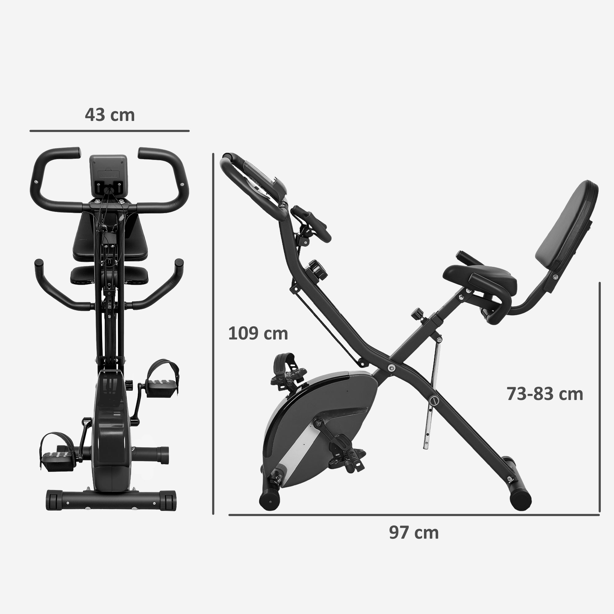 SPORTNOW 5-In-1 Folding Exercise Bike with Arm Workout Bands, Quiet 8-Level Magnetic Resistance Foldable Exercise Bike with LCD, Tablet Holder, Hand Pulse Sensor for Home Use Indoor Cycling, Black - North Peak Garden Furniture
