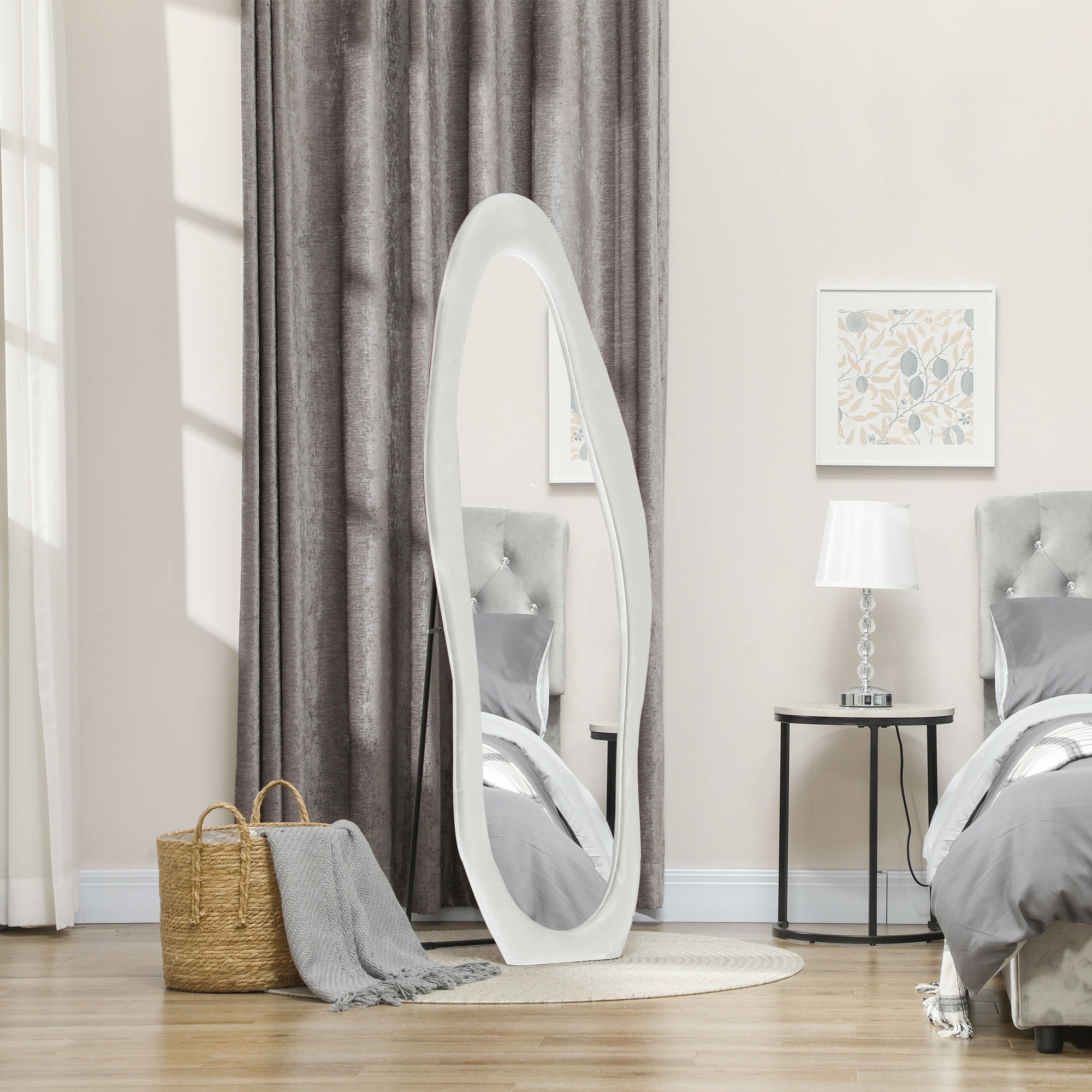 HOMCOM Wavy Velvet-Feel Full Length Mirror - White - North Peak Garden Furniture