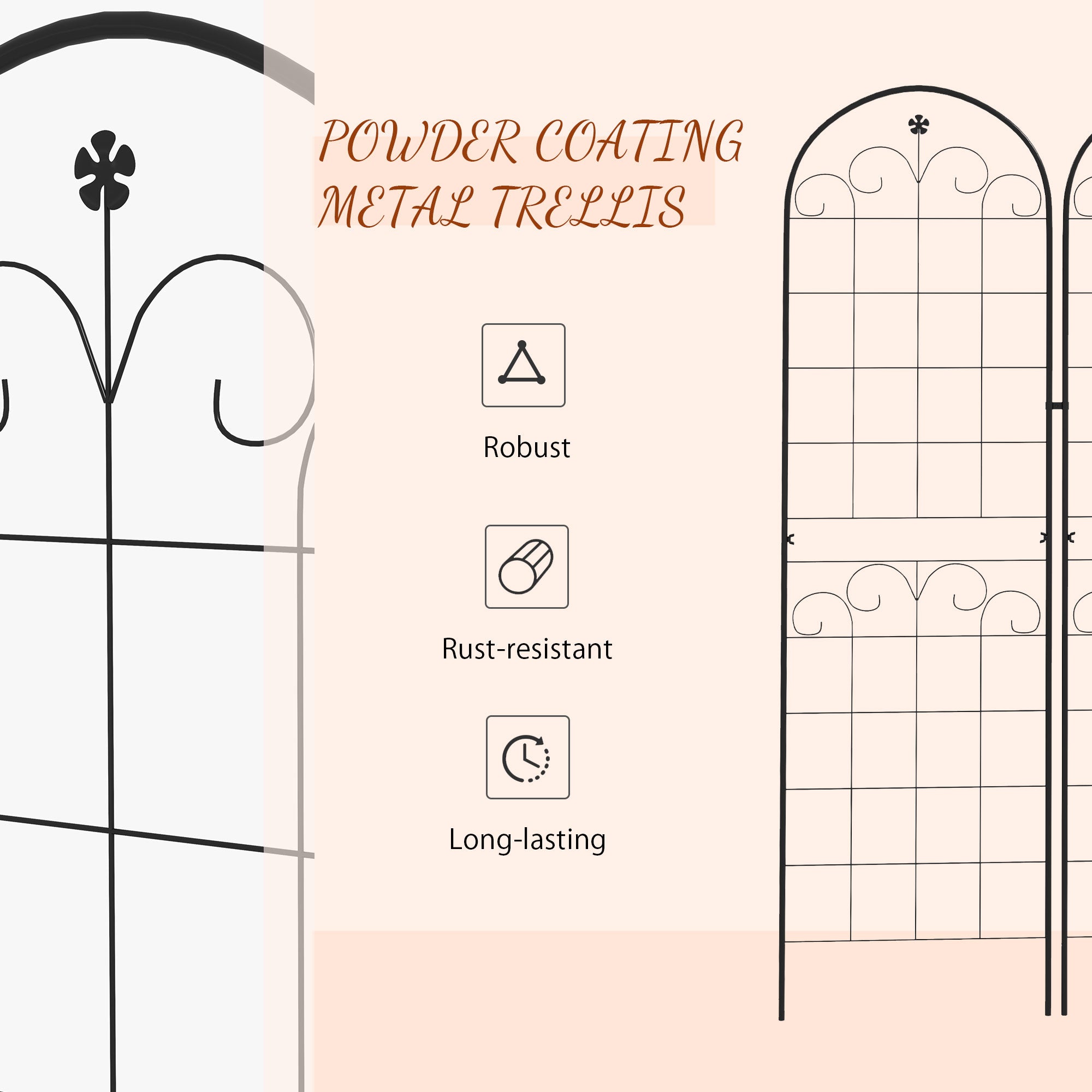 Outsunny Metal Trellis Set of 2, Garden Trellis for Climbing Plants Support Frames, Floral Design