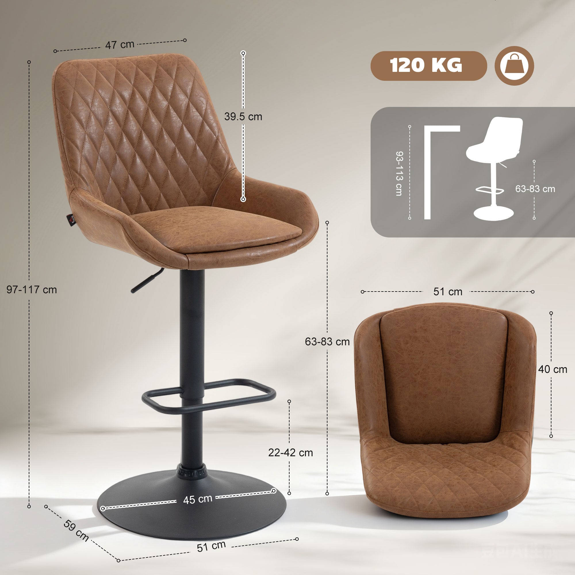 HOMCOM Set of Two Faux Leather Retro Bar Stools - Orange