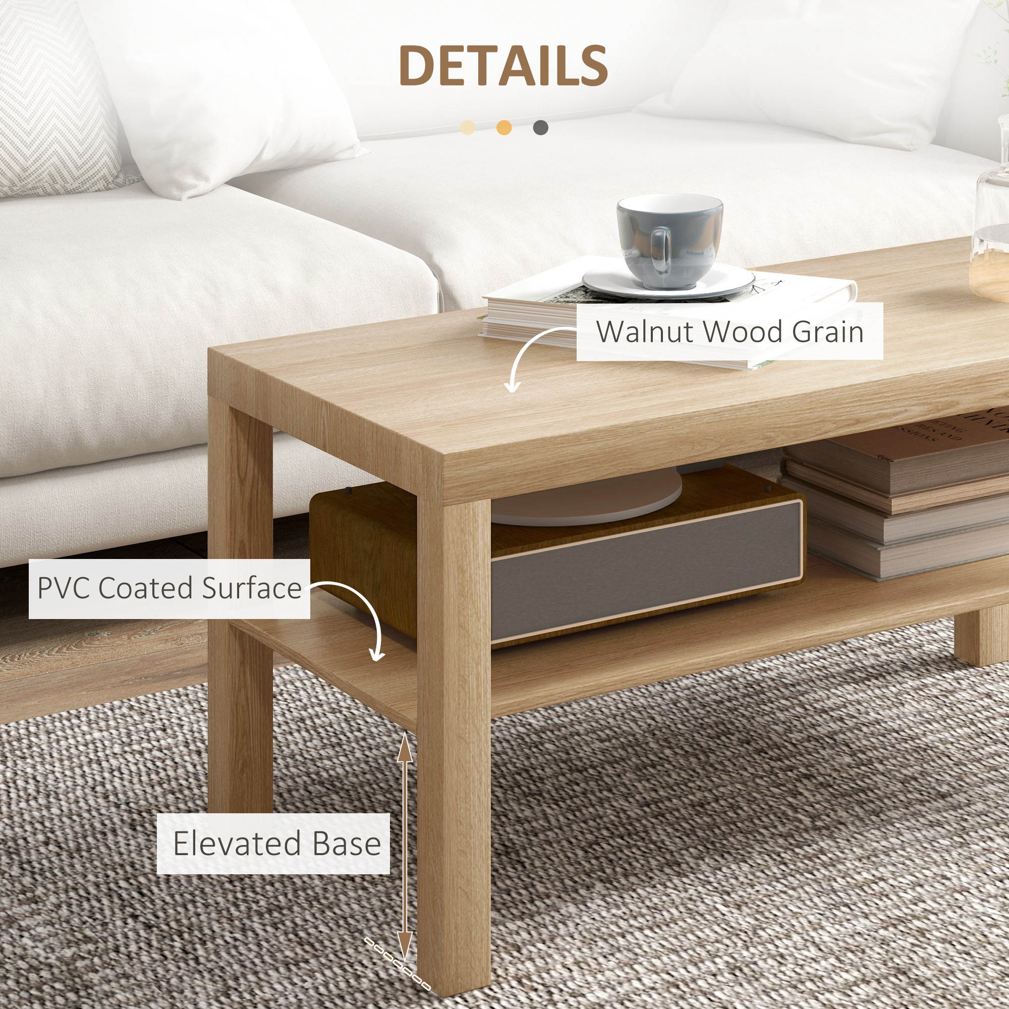 HOMCOM 2-Tier Coffee Table with Storage Shelf, Rectangular Centre Table for Living Room, Home Office, Natural Wood Finish - North Peak Garden Furniture