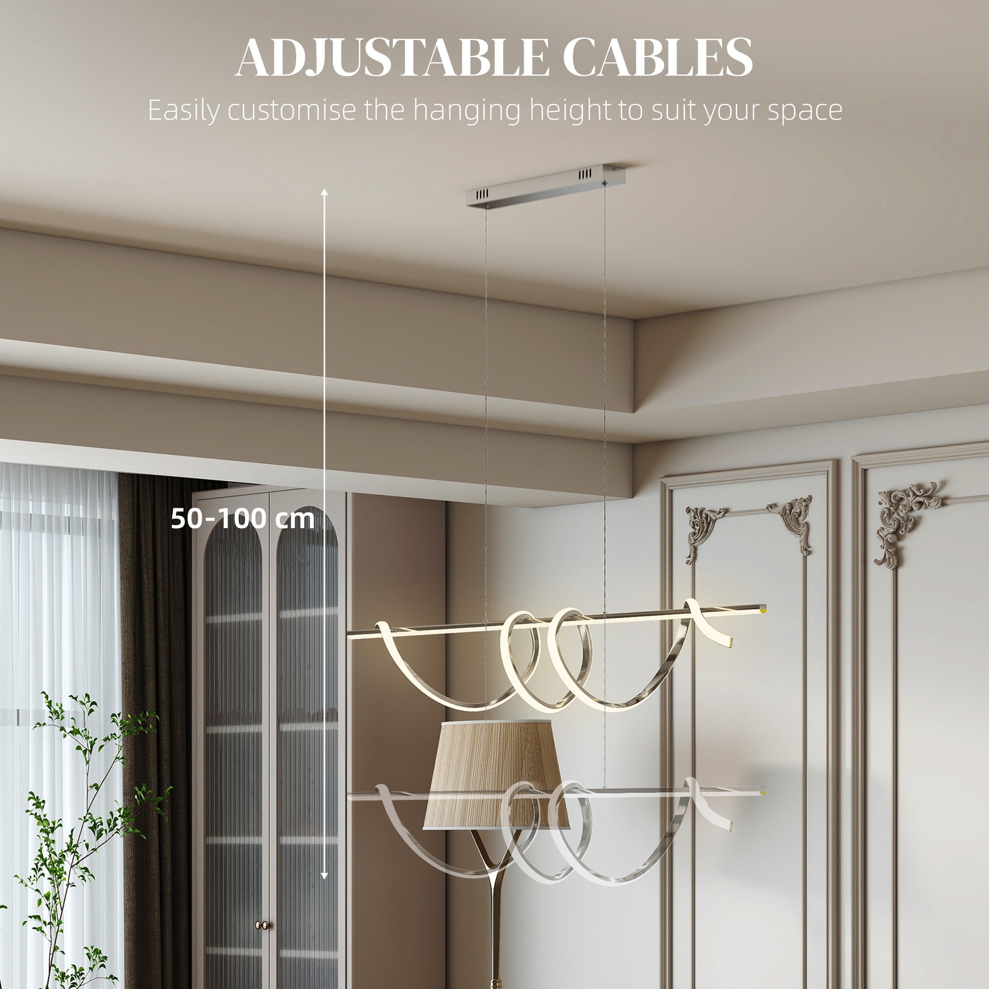 HOMCOM Pendant Light with 3 Colour Temperatures - Silver Tone