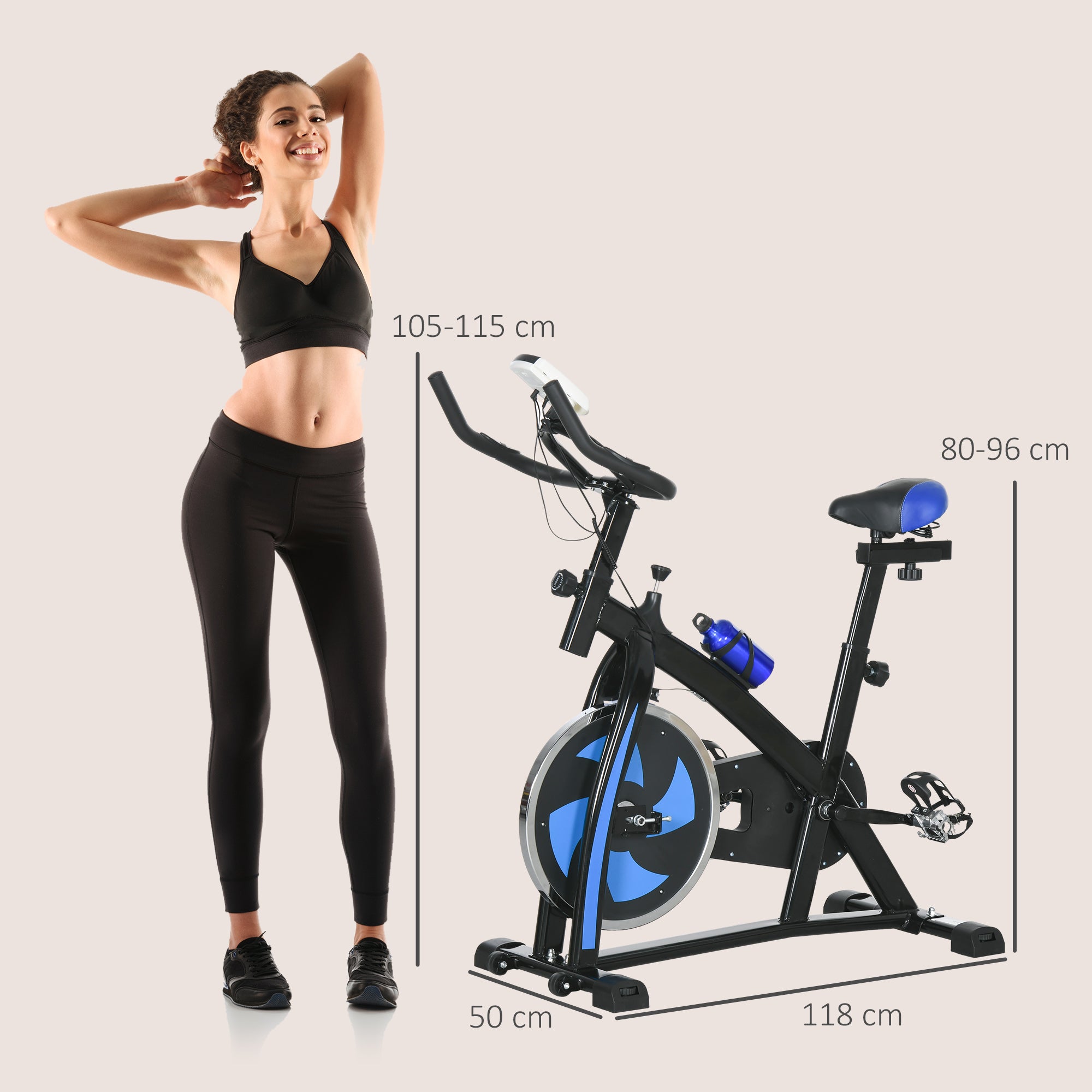 SPORTNOW Exercise Bike, Indoor Stationary Bike, Cycling Machine with Adjustable Seat and Resistance for Home Gym Workout, Blue - North Peak Garden Furniture