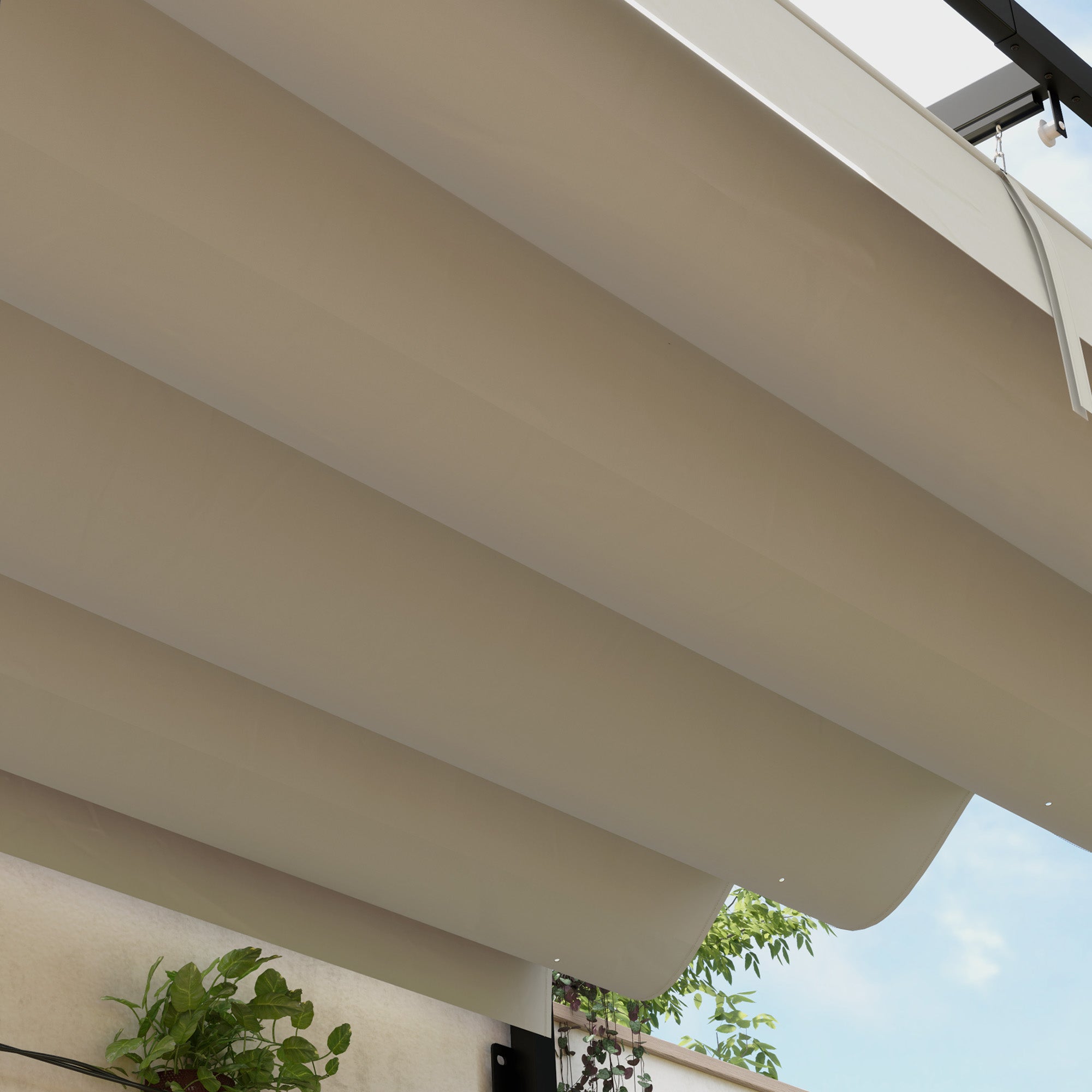 Outsunny 2 x 3(m) Lean To Steel Pergola, with Moving Fabric Canopy - Khaki - North Peak Garden Furniture