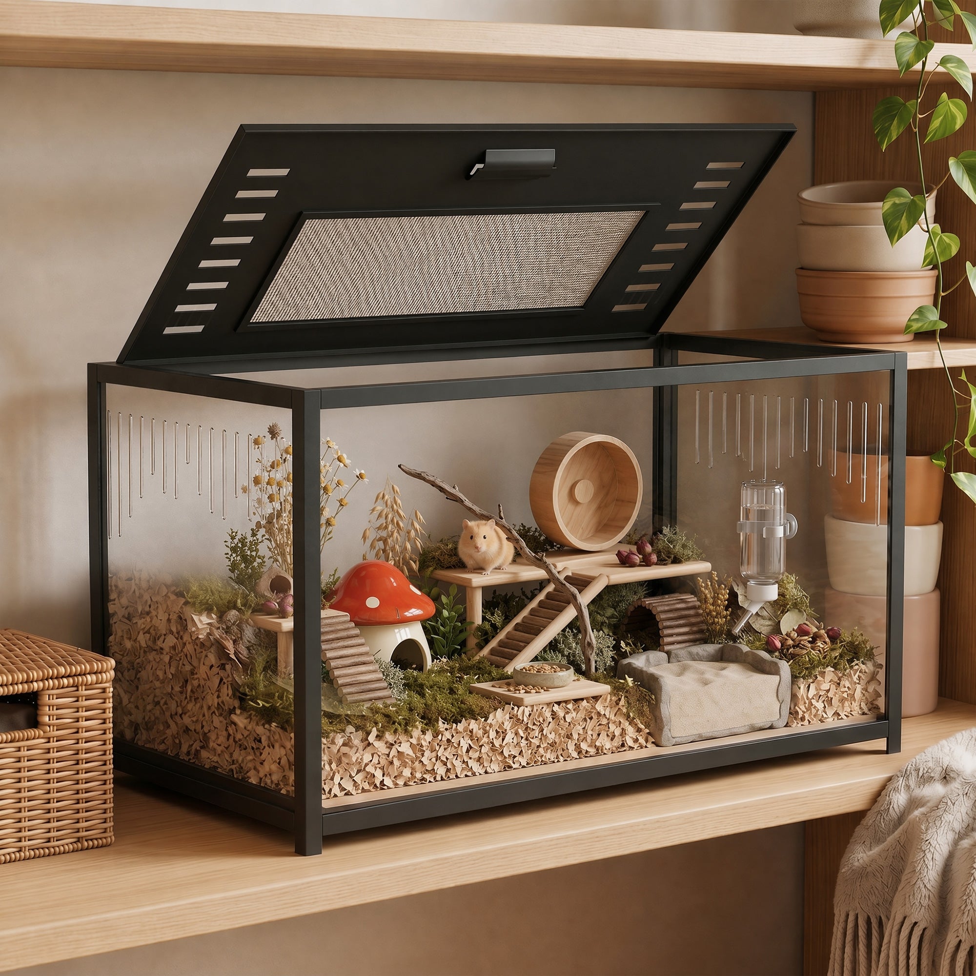 PawHut Hamster Cage, Chewproof Metal Rat Cage with Deep Base, Openable Top for Syrian Dwarf Hamster, Gerbil, 80 x 45 x 50.5 cm