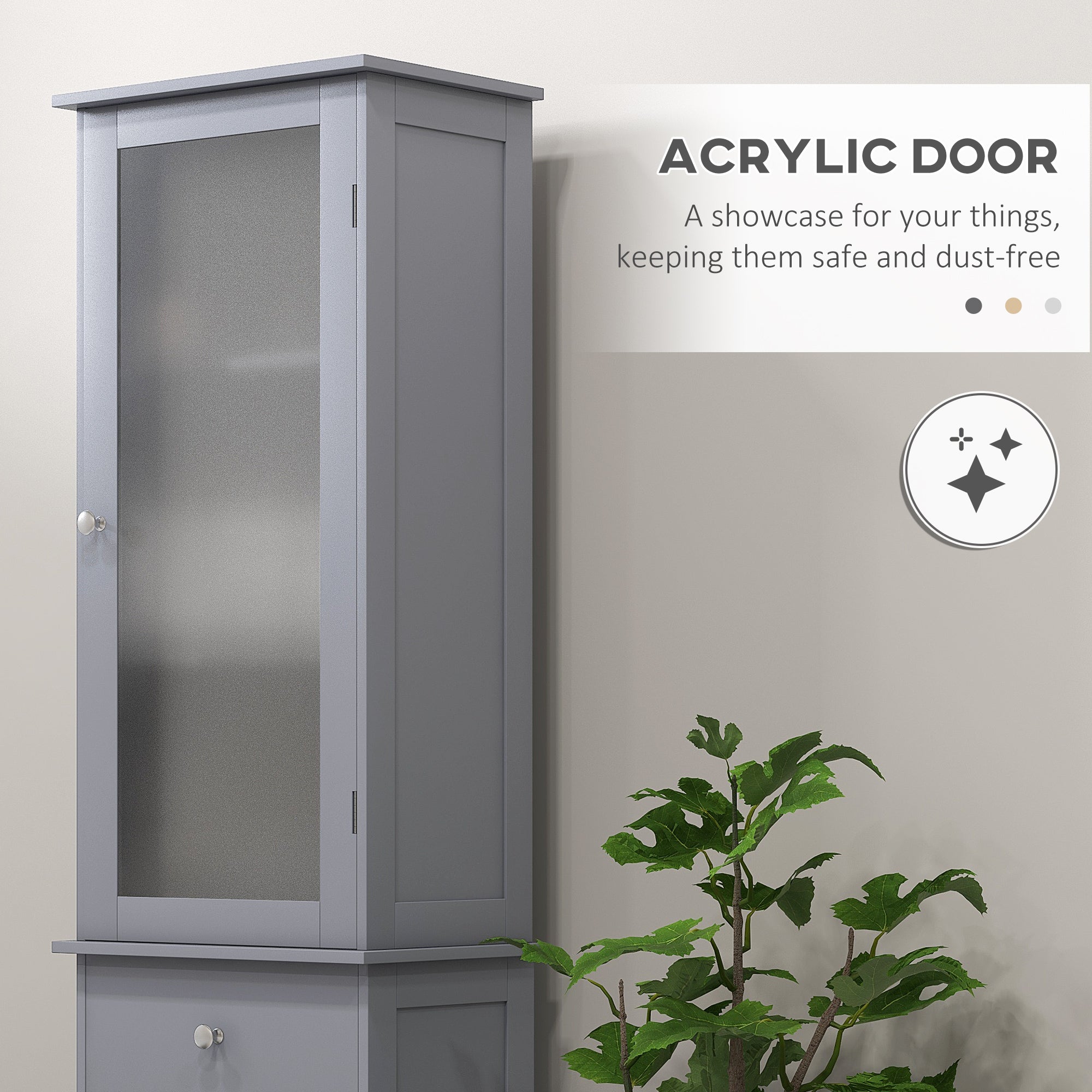 kleankin Bathroom Storage Cabinet with 3-tier Shelf Drawer Door, Floor Cabinet Free Standing Tall Slim Side Organizer Shelves, Grey - North Peak Garden Furniture