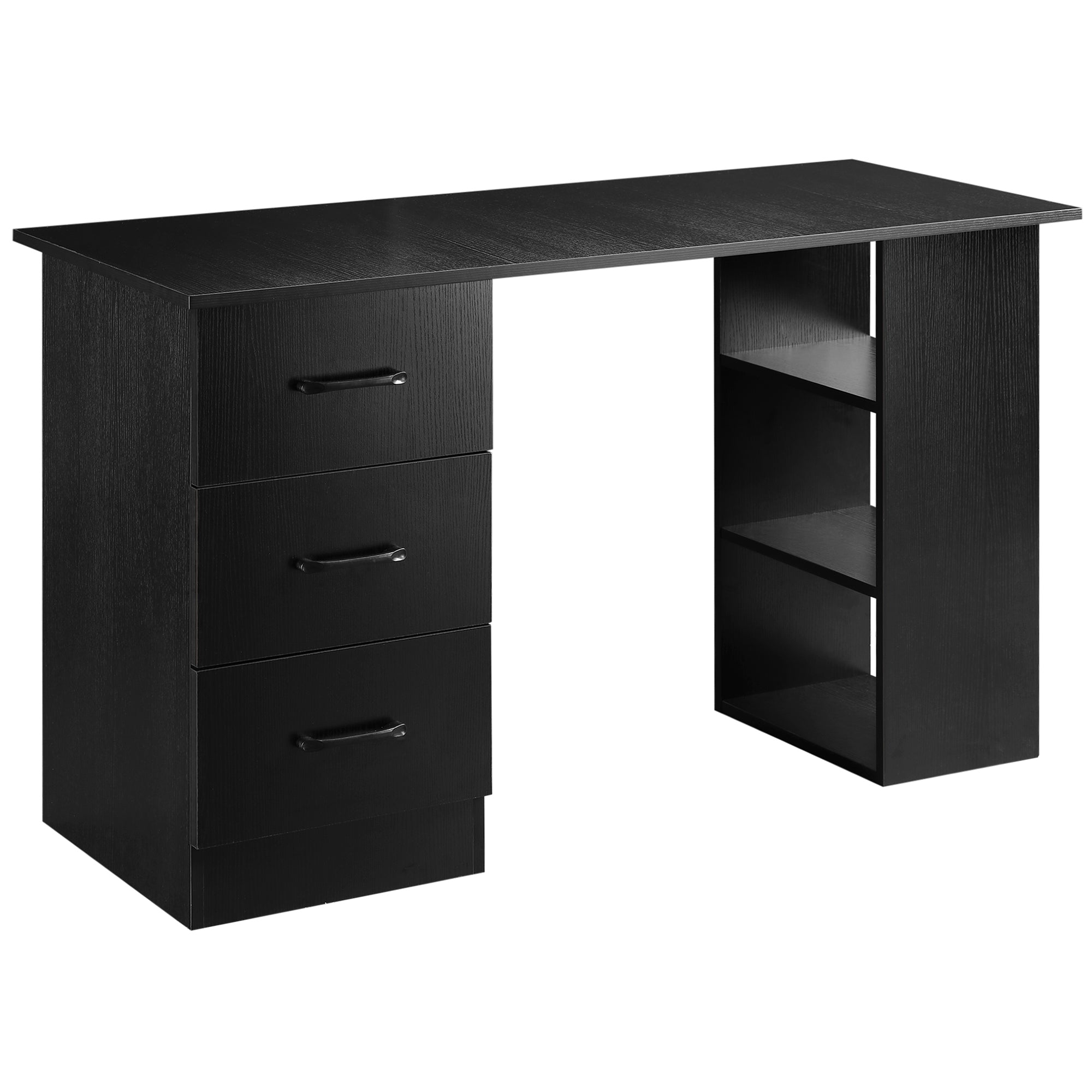 HOMCOM Computer Desk, Writing Table, PC Workstation with 3 Storage Shelves and Drawers, Black Handle, for Home Office, Black - North Peak Garden Furniture