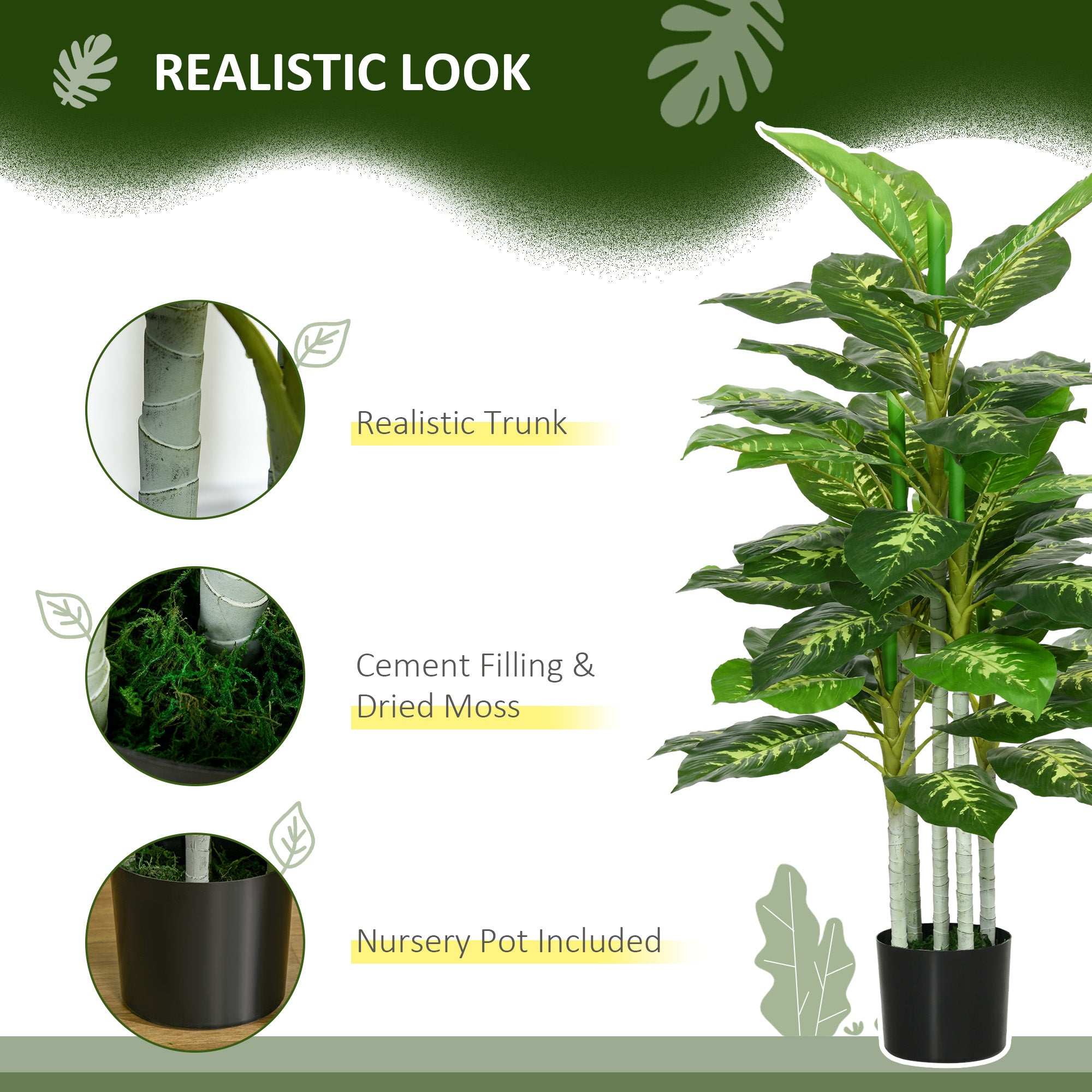 HOMCOM Artificial Evergreen Tree Fake Decorative Plant in Nursery Pot for Indoor Outdoor Decor, 120cm - North Peak Garden Furniture