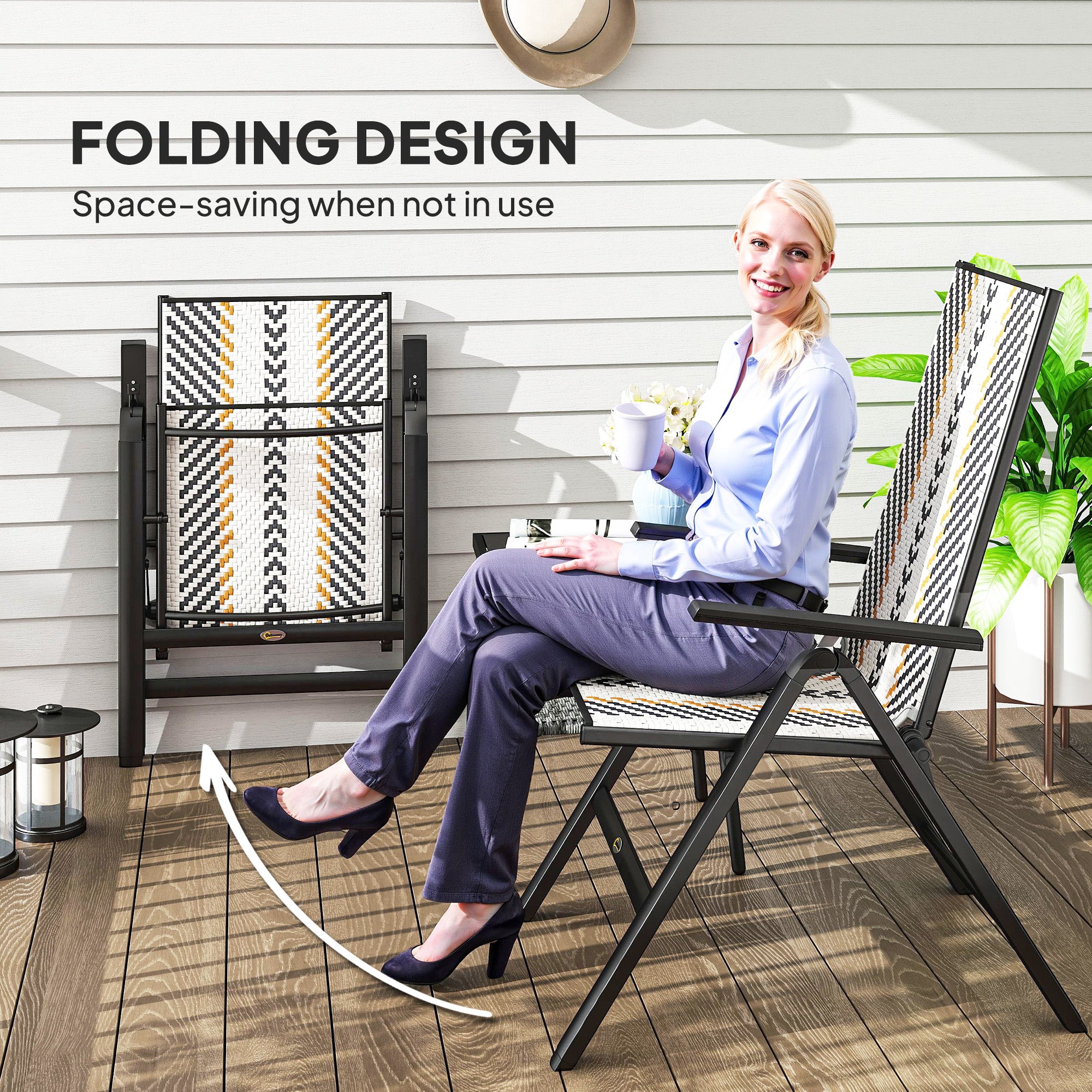 Outsunny Set of Two Rattan Reclining Garden Chairs - Multicolour - North Peak Garden Furniture