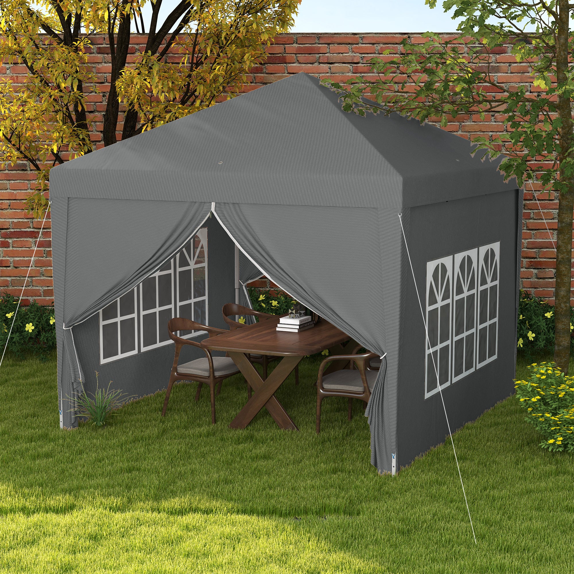 Outsunny 3 x 3 Meters Pop Up Water Resistant Gazebo Wedding Camping Party Tent Canopy Marquee with Carry Bag and 2 Windows, Grey - North Peak Garden Furniture