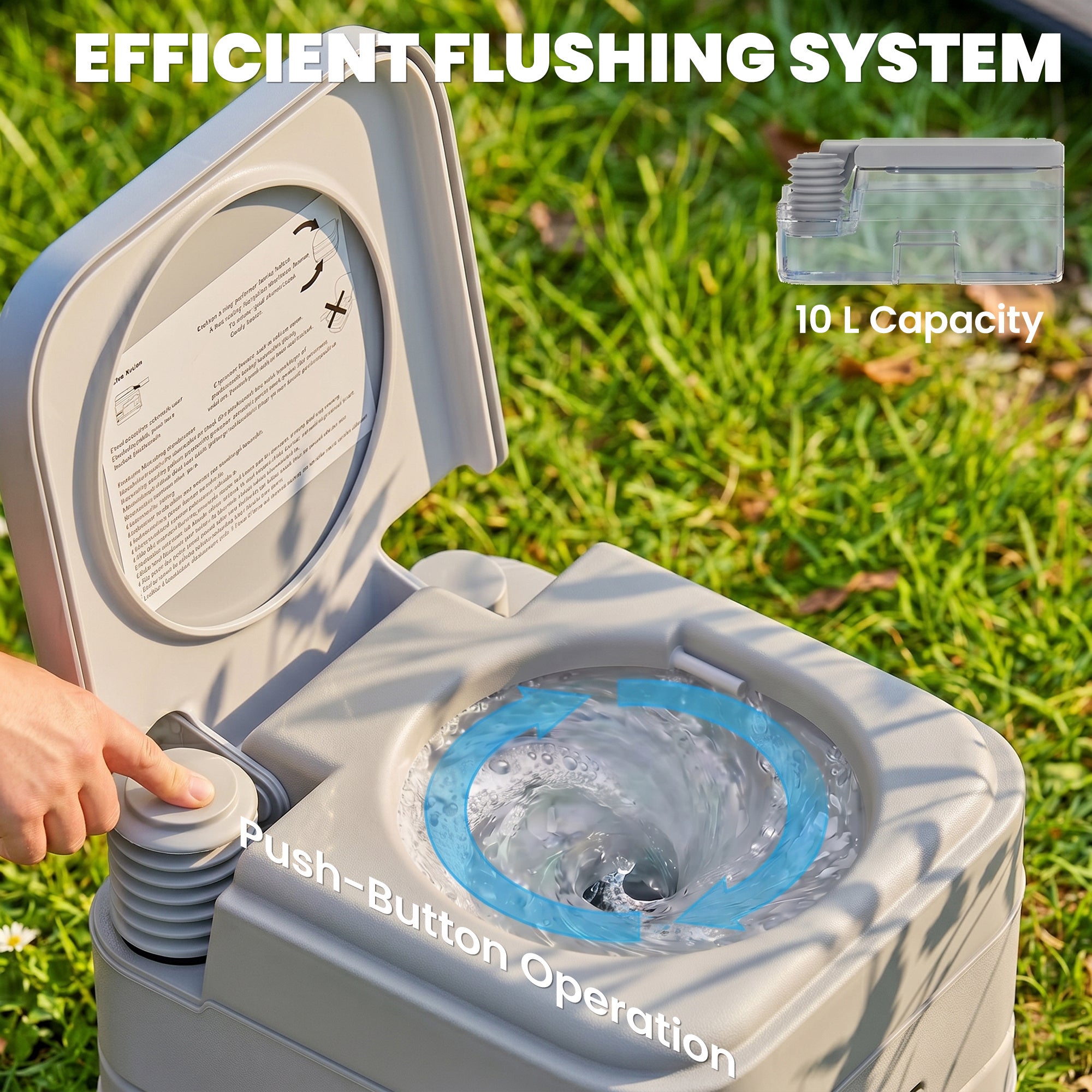 HOMCOM 10L Portable Travel Toilet Outdoor Camping Picnic with 2 Detachable Tanks & Push-button Operation, Grey