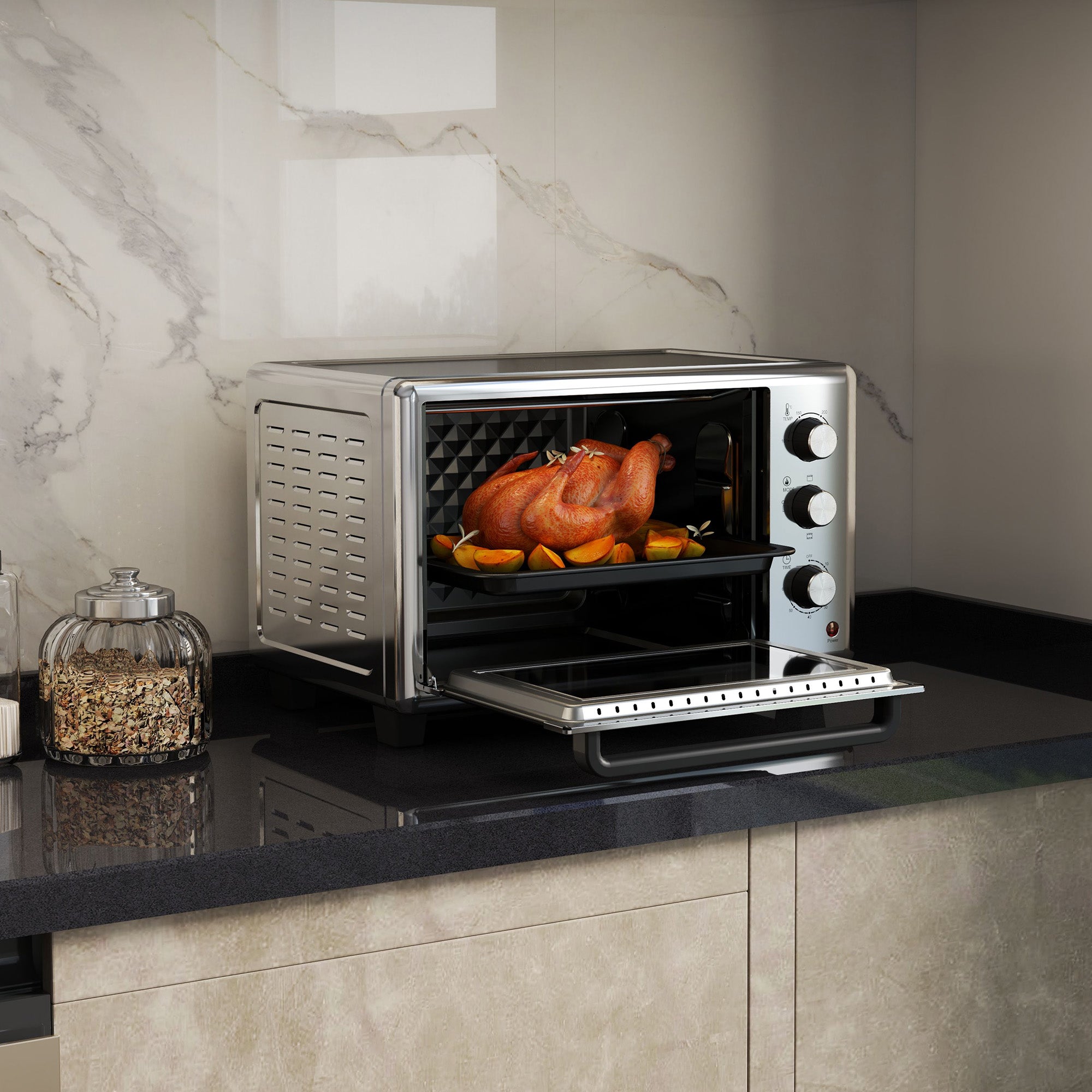 HOMCOM 30L 60-230℃ Mini Electric Oven, with Accessories - Silver Tone - North Peak Garden Furniture