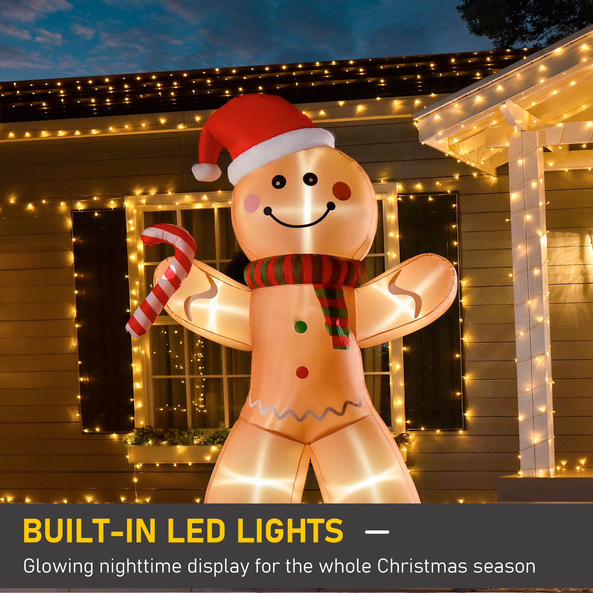 HOMCOM 8ft Christmas Inflatable Gingerbread Man, Lighted Blow Up Yard Decor Indoor Outdoor Garden Lawn Party Prop - North Peak Garden Furniture