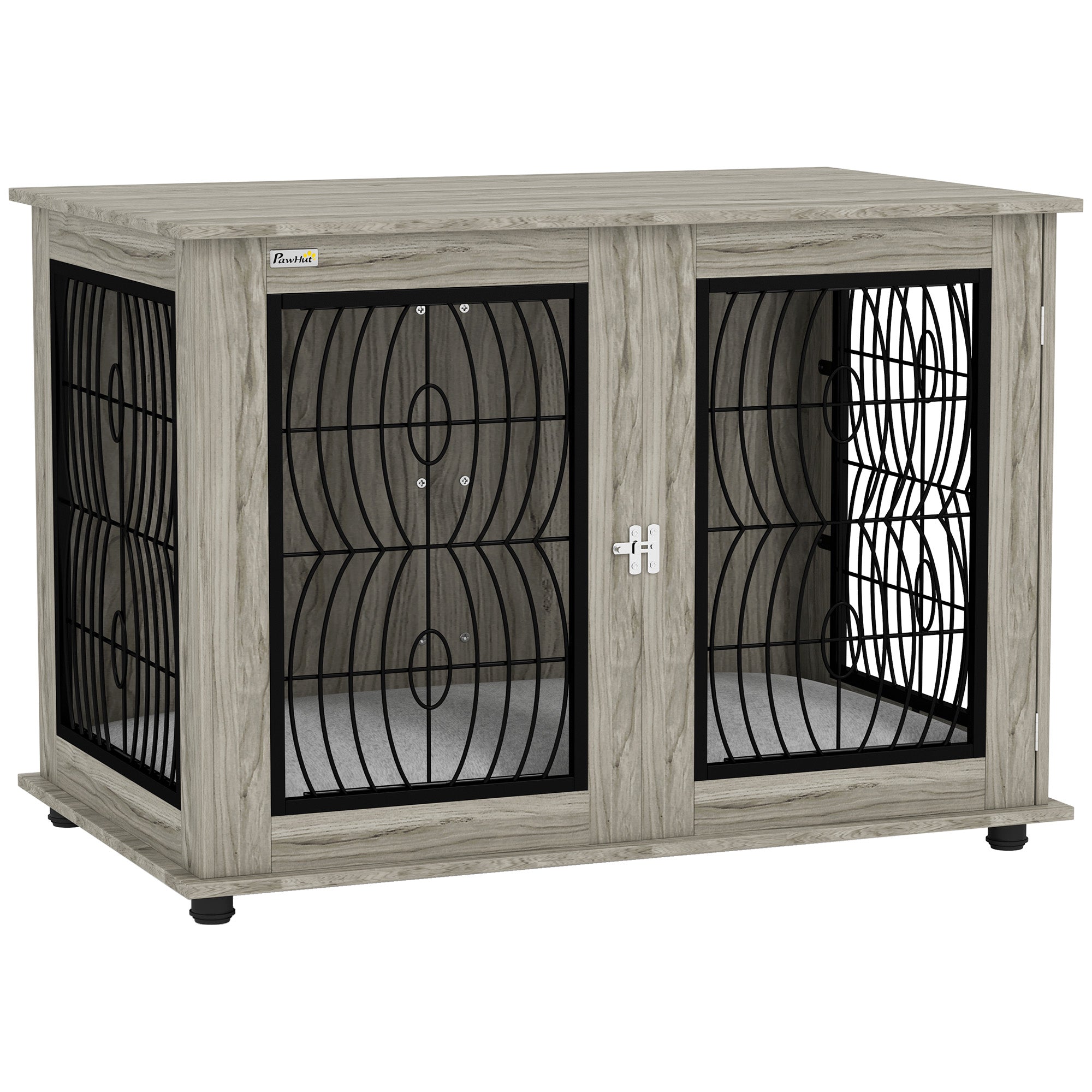 PawHut Indoor Dog Crate Furniture End Table with Soft Washable Cushion, Lockable Front Door, for Extra Large Dogs - Grey - North Peak Garden Furniture