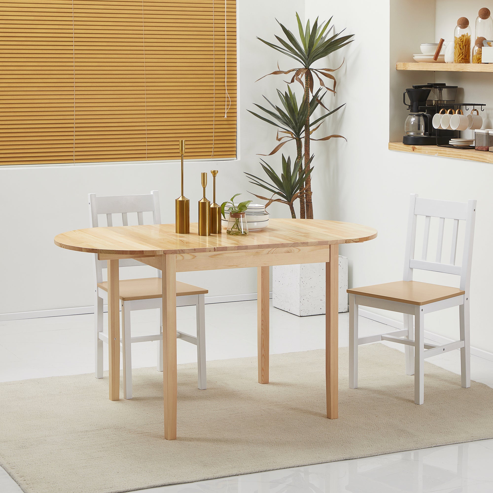 HOMCOM 4-6 Person Wooden Drop-Leaf Table - Natural Finish - North Peak Garden Furniture