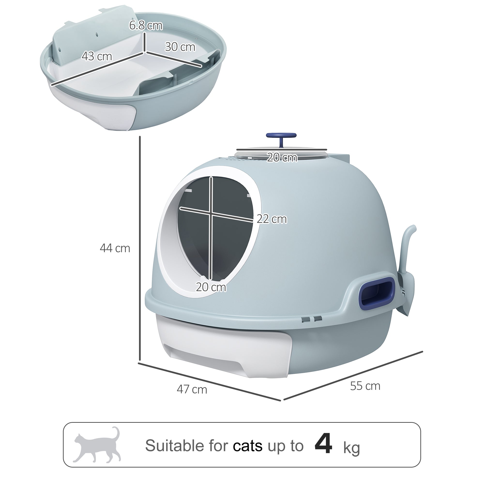PawHut Cat Litter Box Toilet with Litter Scoop Enclosed Drawer, Front Entry Top Exit, Easy To Clean Blue - North Peak Garden Furniture