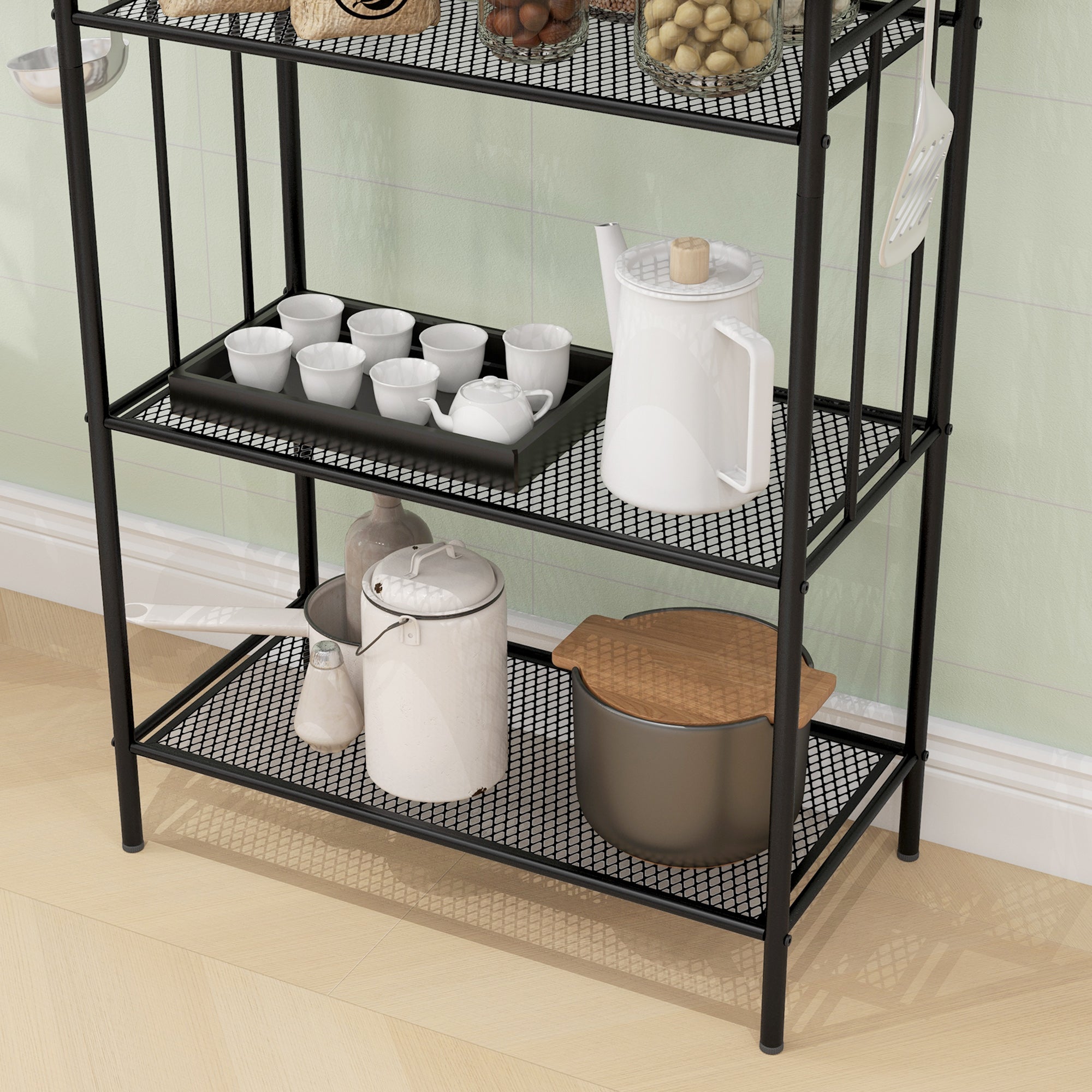 HOMCOM Five-Tier Steel Frame Kitchen Shelving Unit - Black - North Peak Garden Furniture