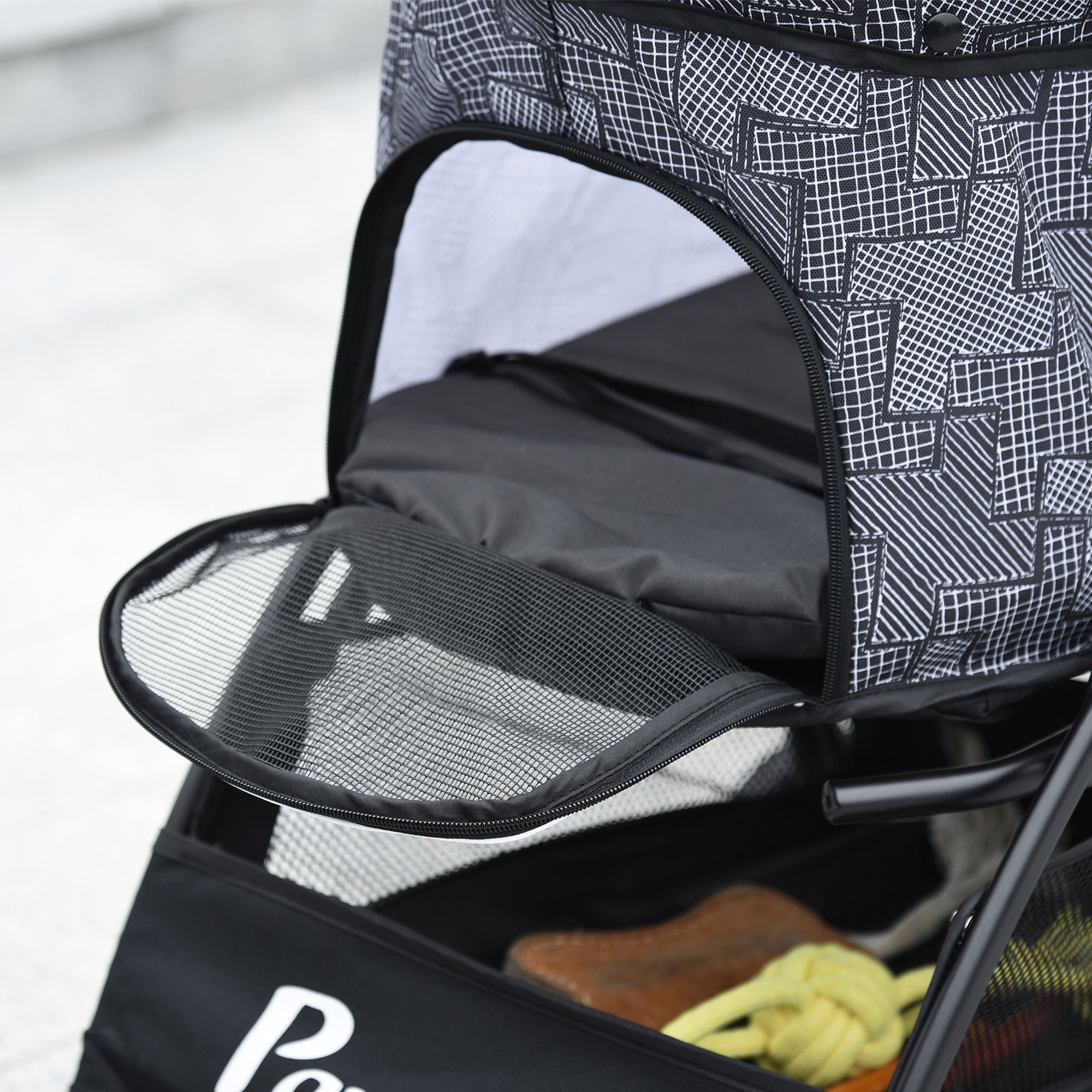 PawHut Foldable Pet Stroller for Dogs, Puppy Stroller, with Large Carriage, Brakes, Canopy - Grey - North Peak Garden Furniture