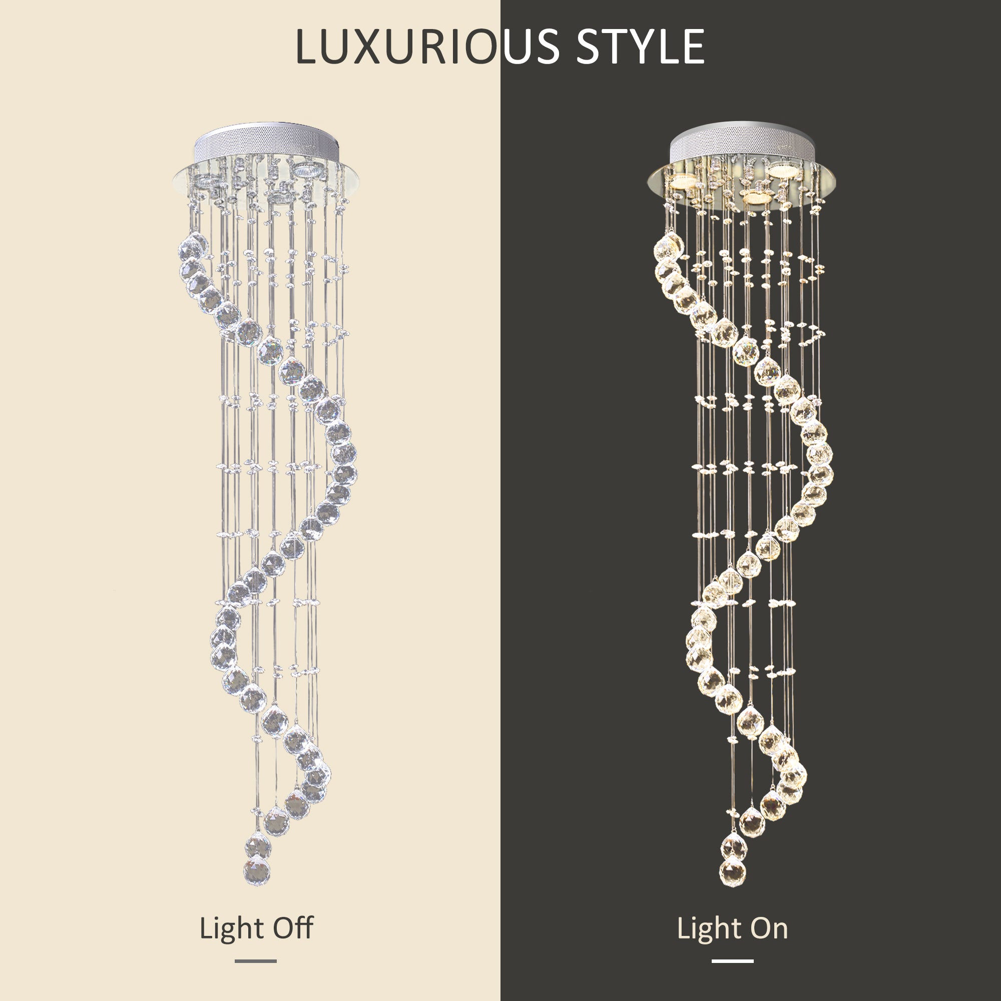 HOMCOM Modern Crystal Chandelier Ceiling Light Pendant Lamp Chrome Finish Glass Droplets New, Ф30 x 120cm - North Peak Garden Furniture