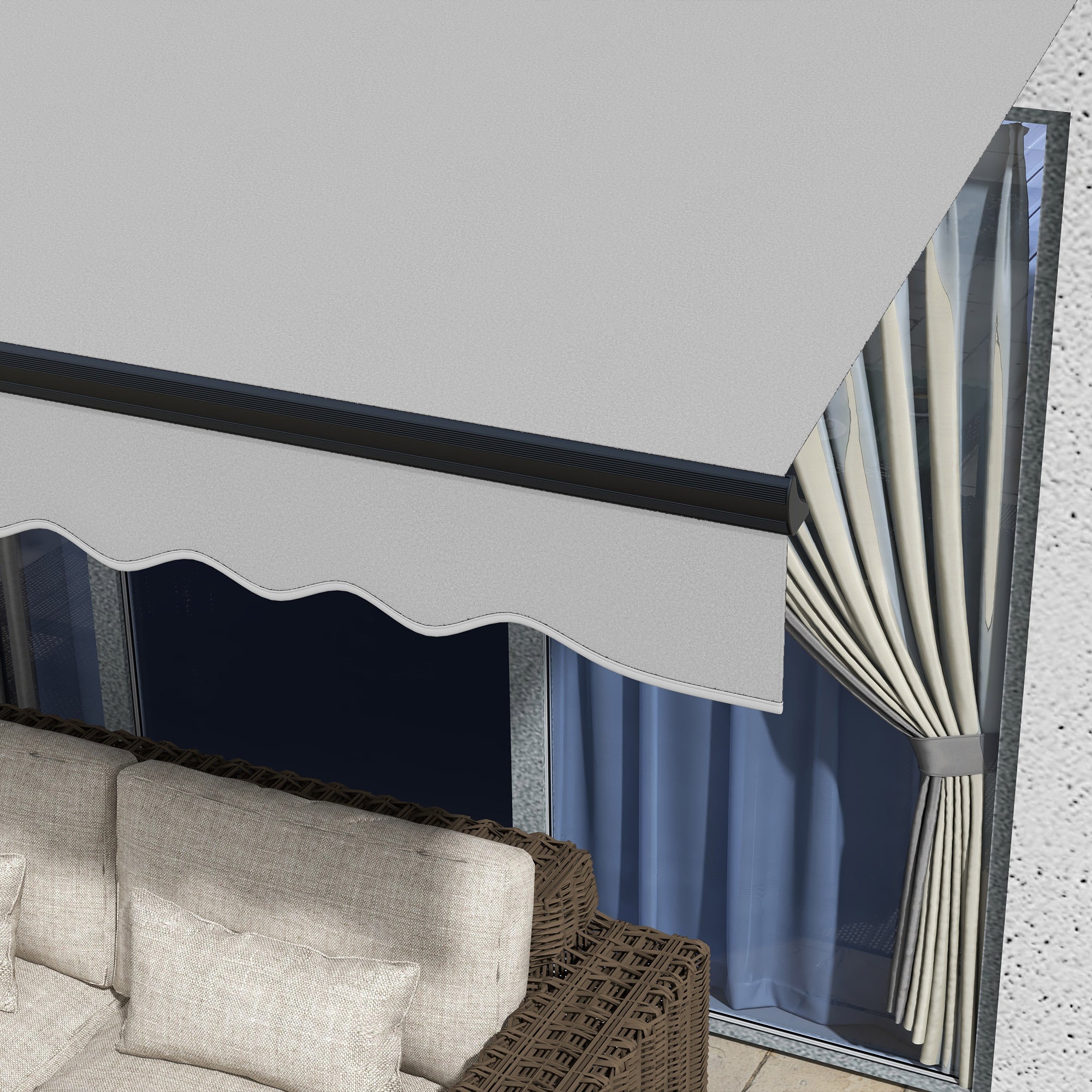 Outsunny 3 x 2m Aluminium Frame Electric Awning, with Remote - Grey/White - North Peak Garden Furniture
