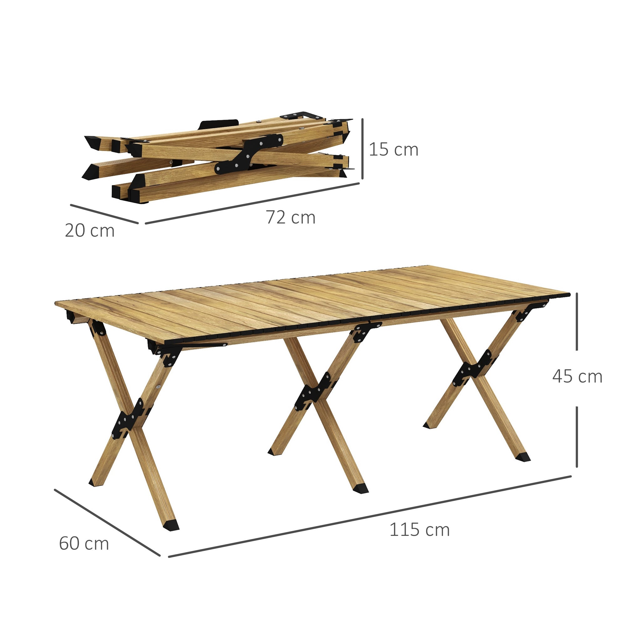 Outsunny Portable Camping Table, 4ft Aluminium Folding Table with Roll-Up Top, Picnic Table for Indoor, Outdoor, Party, BBQ, Beach, Natural Wood Effect - North Peak Garden Furniture