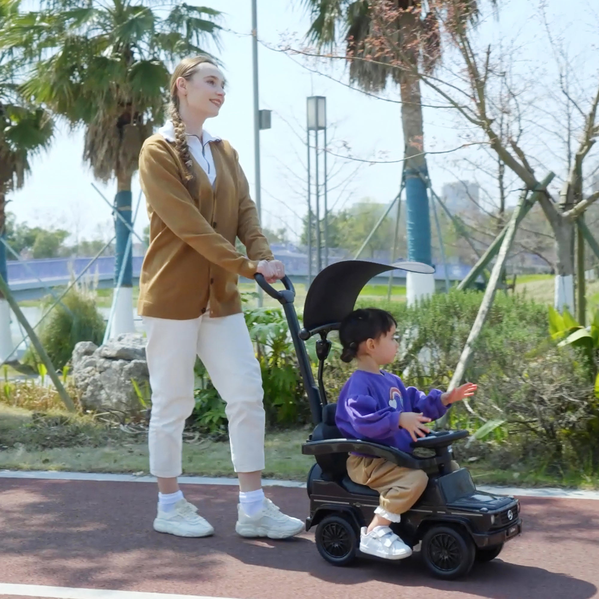 HOMCOM 3 in 1 Kids Children Ride on Push Car Toddler Sliding Car G350 Licensed Walker Foot to Floor Slider Push-Along with Horn Steering Wheel NO POWER Manual, Black - North Peak Garden Furniture